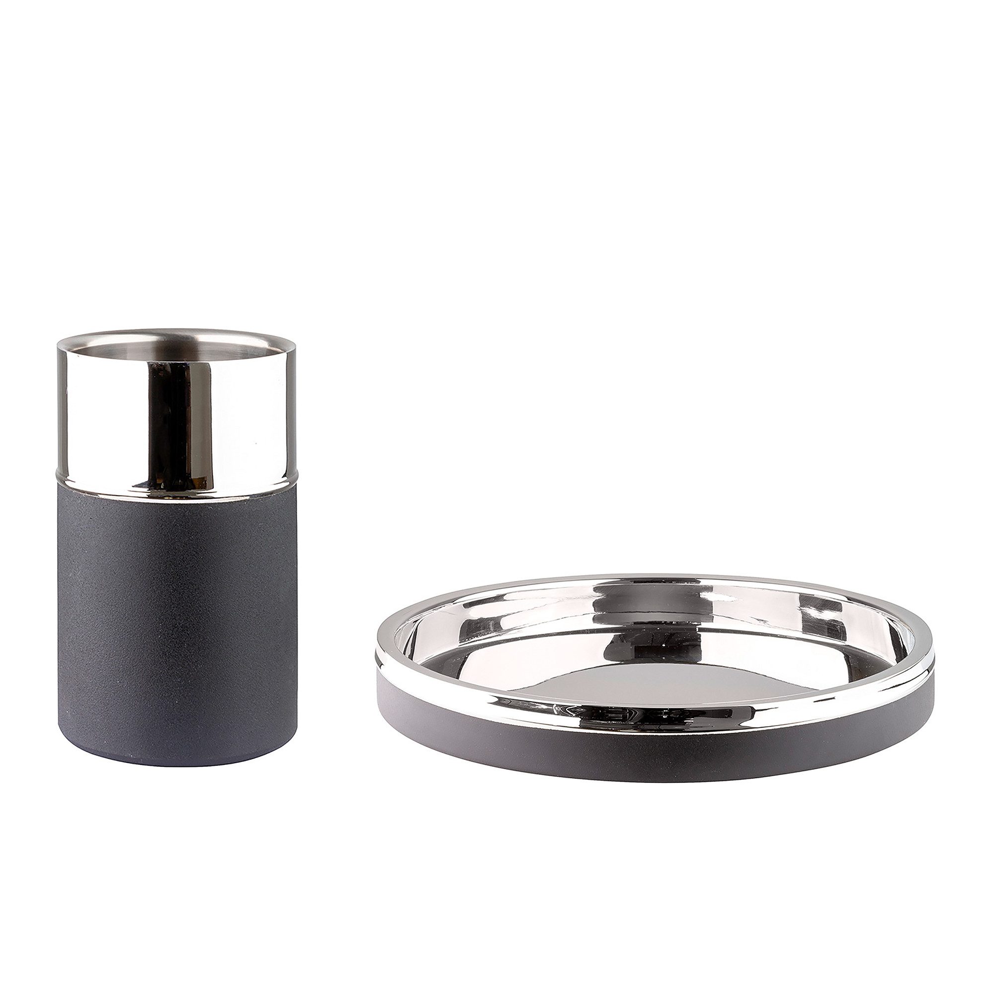 Fink Cocktail-Set ANDOR - Tablett + Kühler aus Edelstahl - silber-grau - Servierset, (Barset bestehend aus Weinkühler und Tablett, 2er Set), Geschenkset - Охладители для бутылок - Dekotablett Dekoplatte - Flaschenhalter