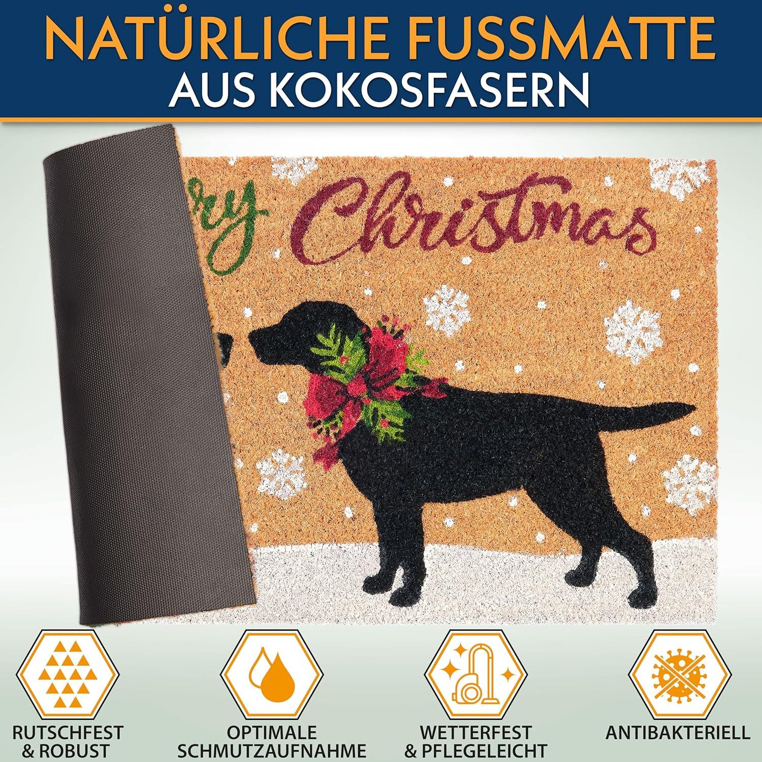 BRUBAKER Fußmatte Hunde mit Weihnachtsmütze, Schleife günstig online kaufen
