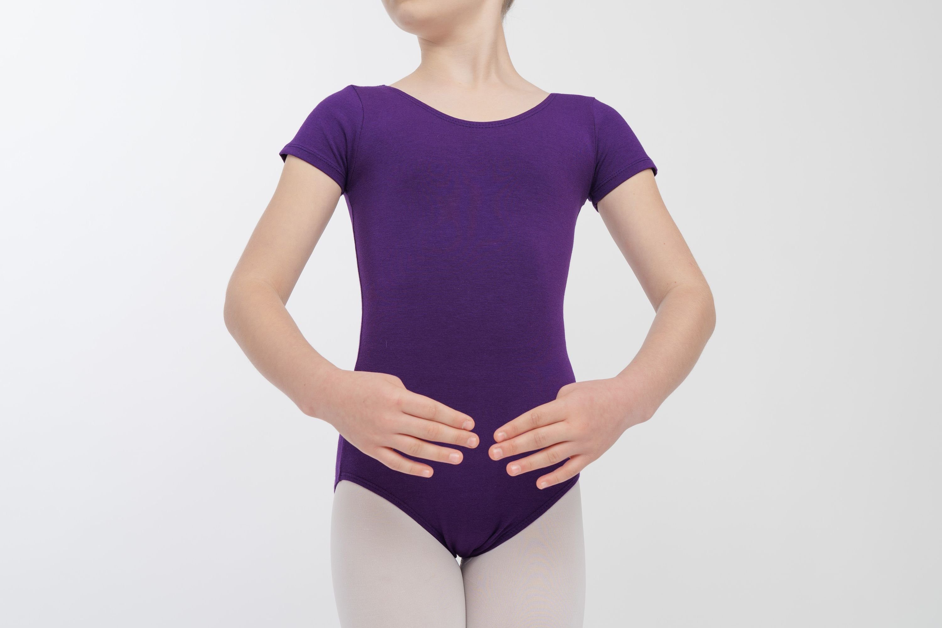 Kinder lila weicher Ballett fürs Ballettbody Sally Baumwolle Trikot tanzmuster Kurzarm Body aus