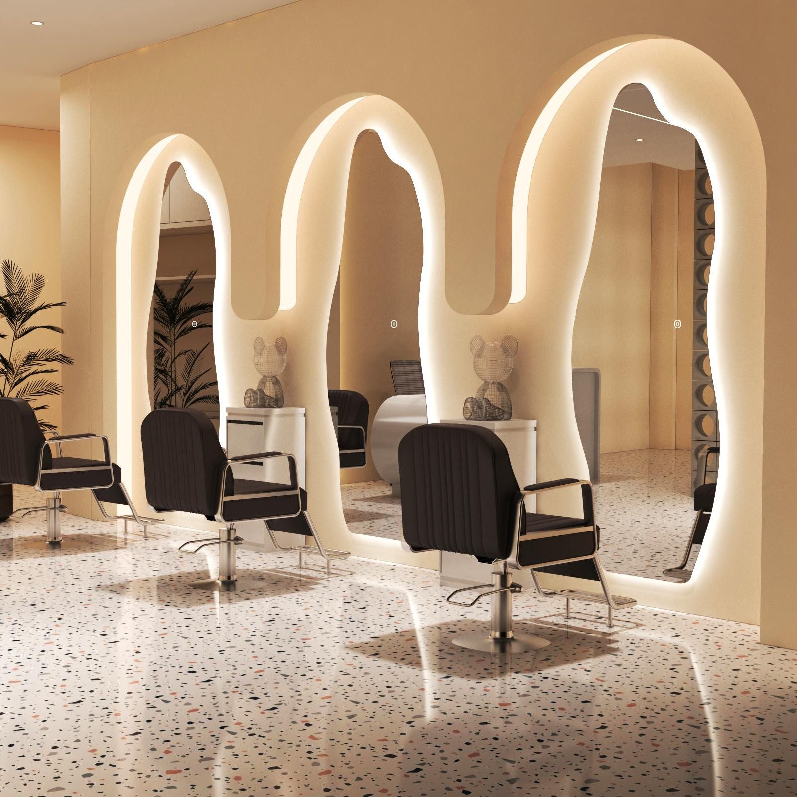 WDWRITTI Зеркало groß für Friseurladen Friseurspiegel Hotel Schlafzimmer Wohnzimmer (Wandspiegel mit LED Beleuchtung Asymmetrisch Rahmenlos, 1-St., 165x60cm), 3Lichtfarben, Dimmbar, Speicherfunktion