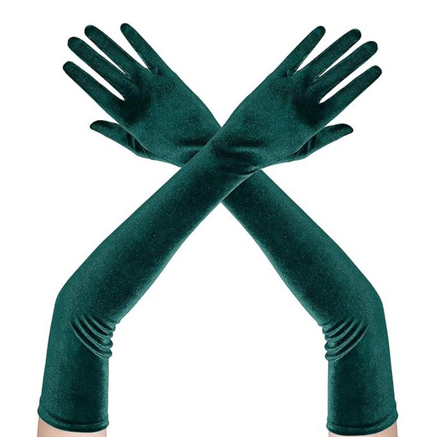 LuxusKollektion Abendhandschuhe Handschuhe Damen 1920er Jahre Samtgrün (1-St)