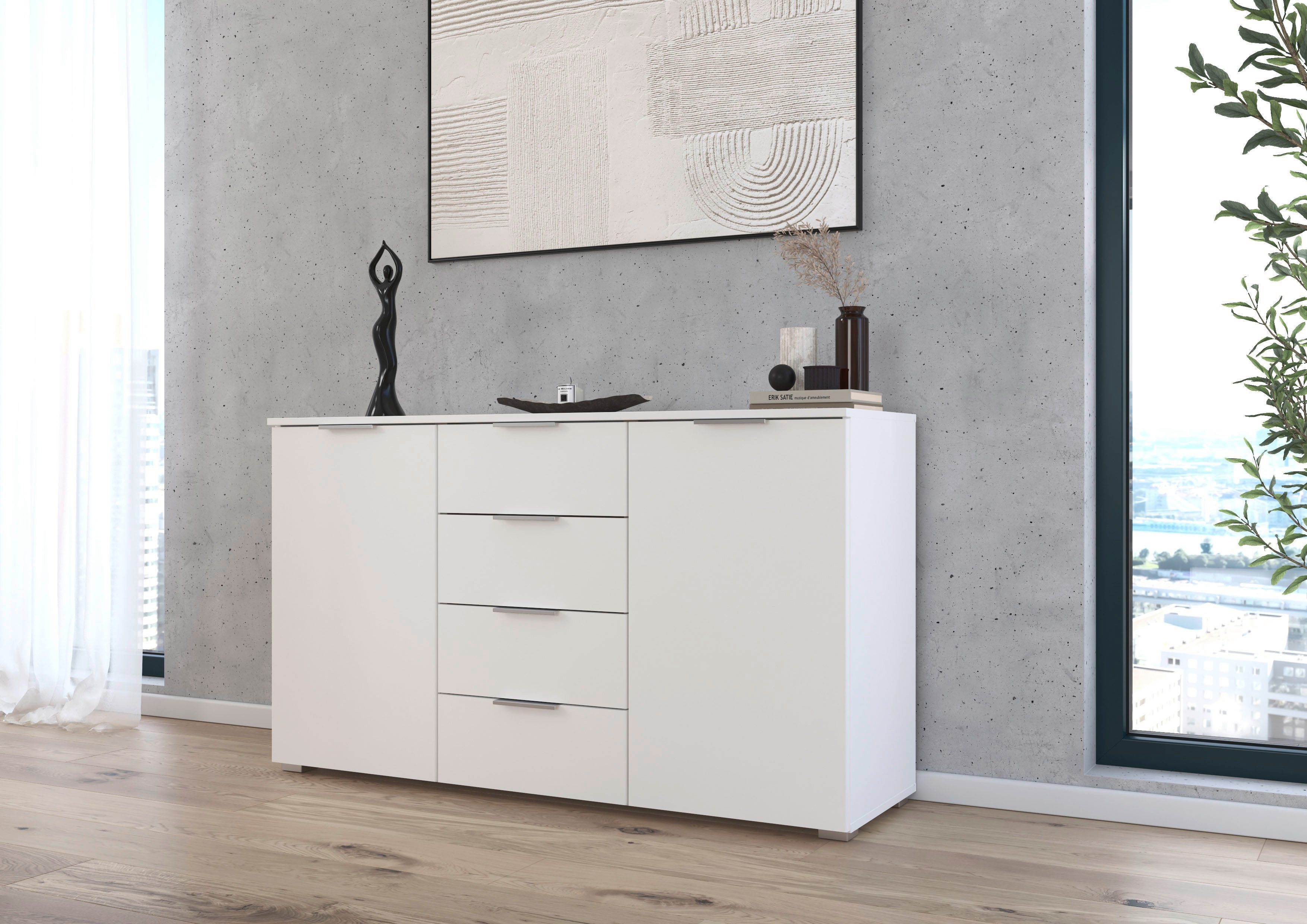 OTTO home Kombikommode Sideboard Schubladenkommode AGORDO mit Dekor- oder Hochglanzfront (in zwei Griff-Farben, Breite 120 cm), vier große Schubladen, mit insgesamt 4 Einlegeböden MADE IN GERMANY