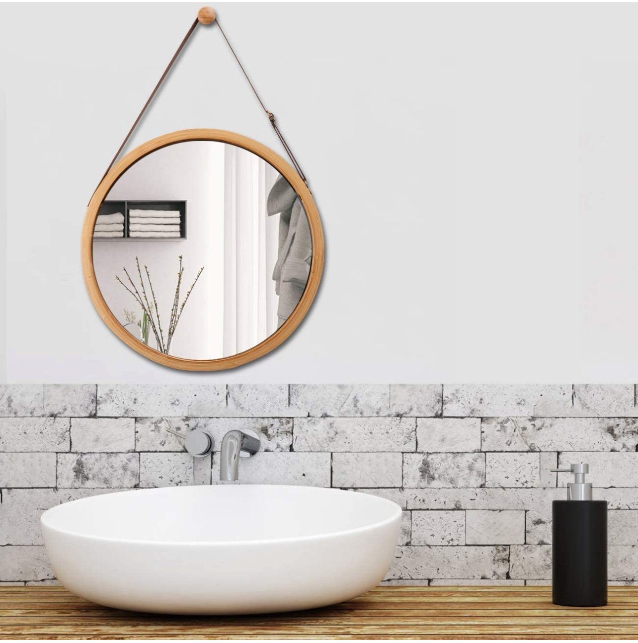 Wandspiegel Lederband Spiegel (45 cm) Badspiegel Verstellbarer dove Flur mit Rund little schwarz Badspiegel