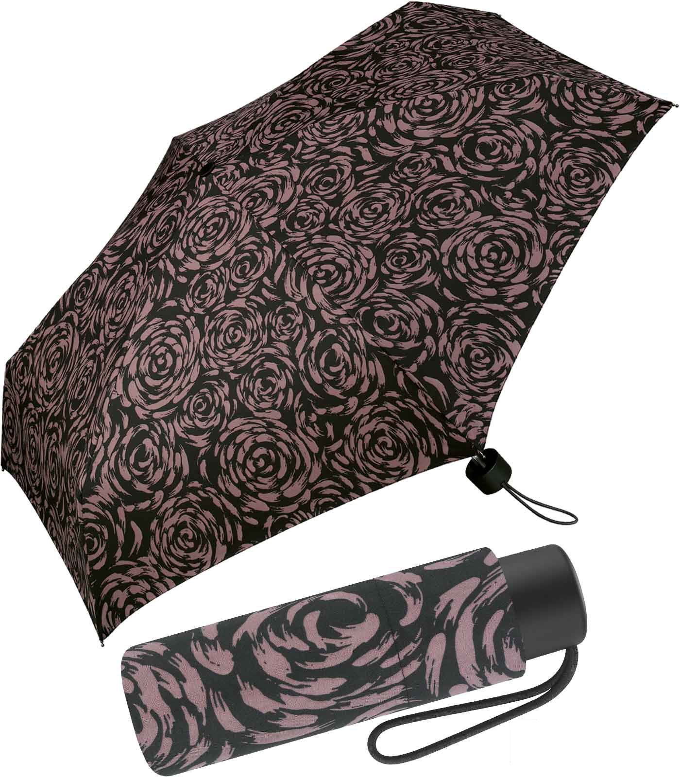 Pierre Cardin Taschenregenschirm winziger Damen-Taschenschirm mit Handöffner, mit wunderschöner Rosenblütenmalerei mauve