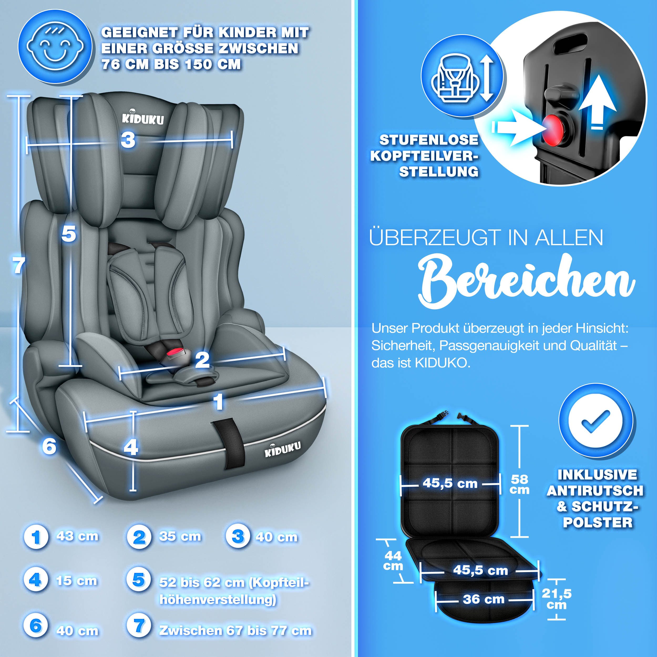 KIDUKU Autokindersitz Kindersitz 9-36 kg (1-12 Jahre), Autositz ECE R 129/03, Kinderautositz Gruppe 1/2/3 – Bild 5 von 5
