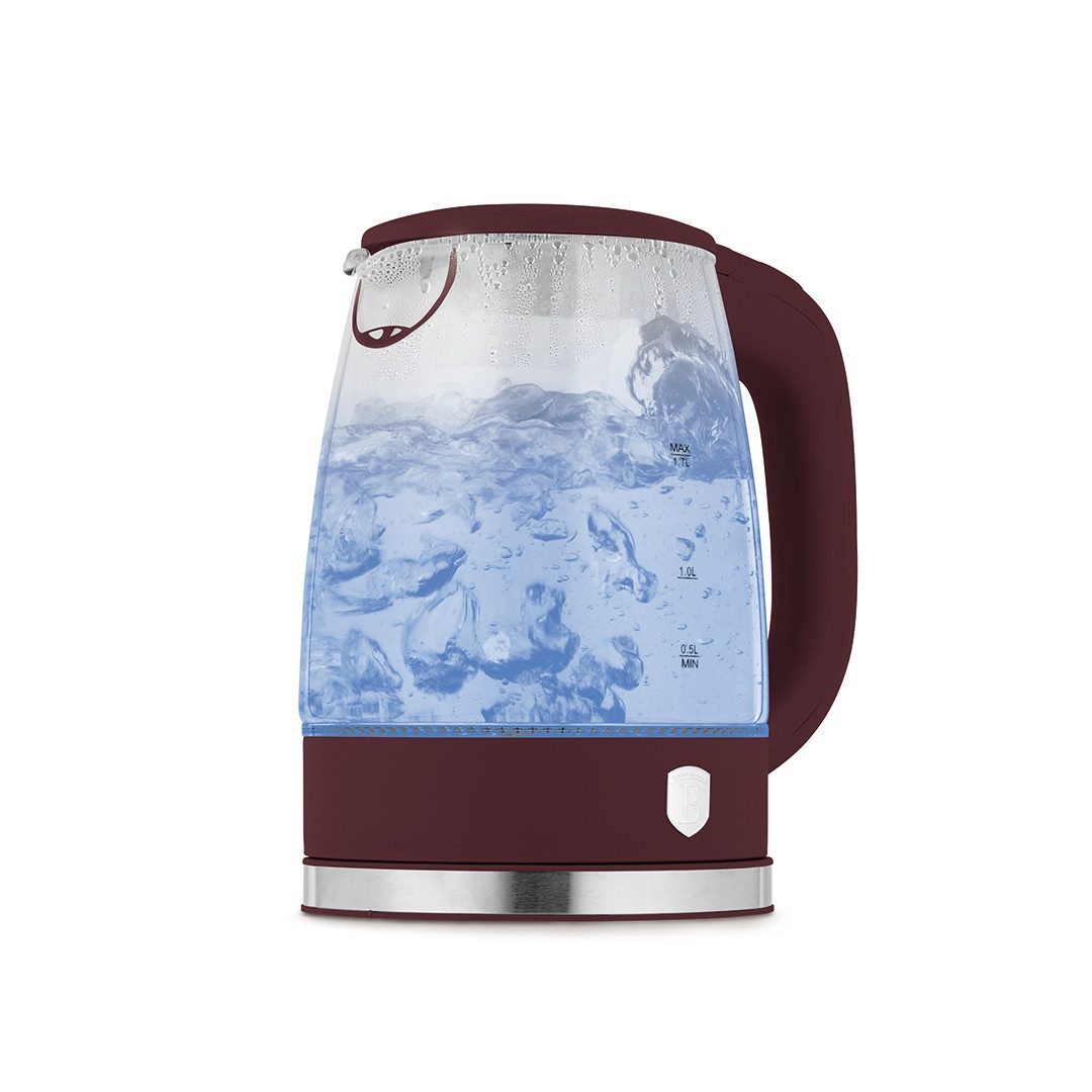 Berlinger Haus Wasserkocher Matt-Bordeaux, 1,7 l, 2200 W, Hochwertiges Borosilikatglas