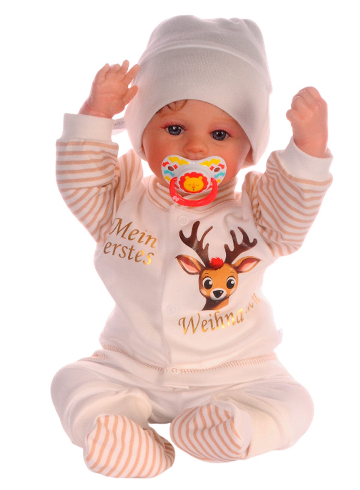 La Bortini Langarmshirt & Hose Baby Anzug Hemdchen Hose Mütze für Weihnachten in Creme (Erstlingsset für Neugeborene 3-teilig) Set neutral, unisex, 44 50 56 62 68 74 weihnachtlich
