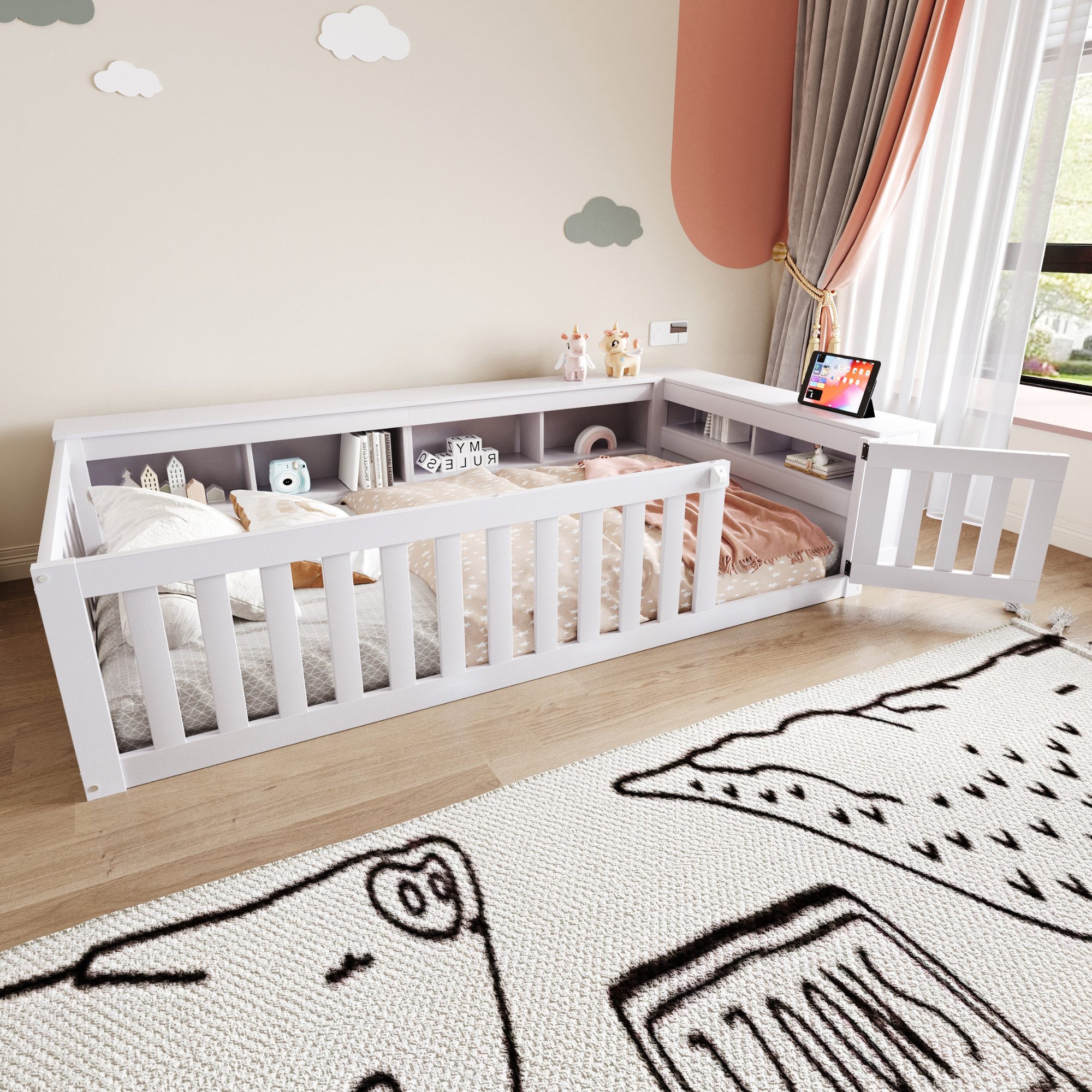 Merax Kinderbett (Kieferholz Jugendbett Babybett, 1-tlg), Bodenbett 90x200c günstig online kaufen