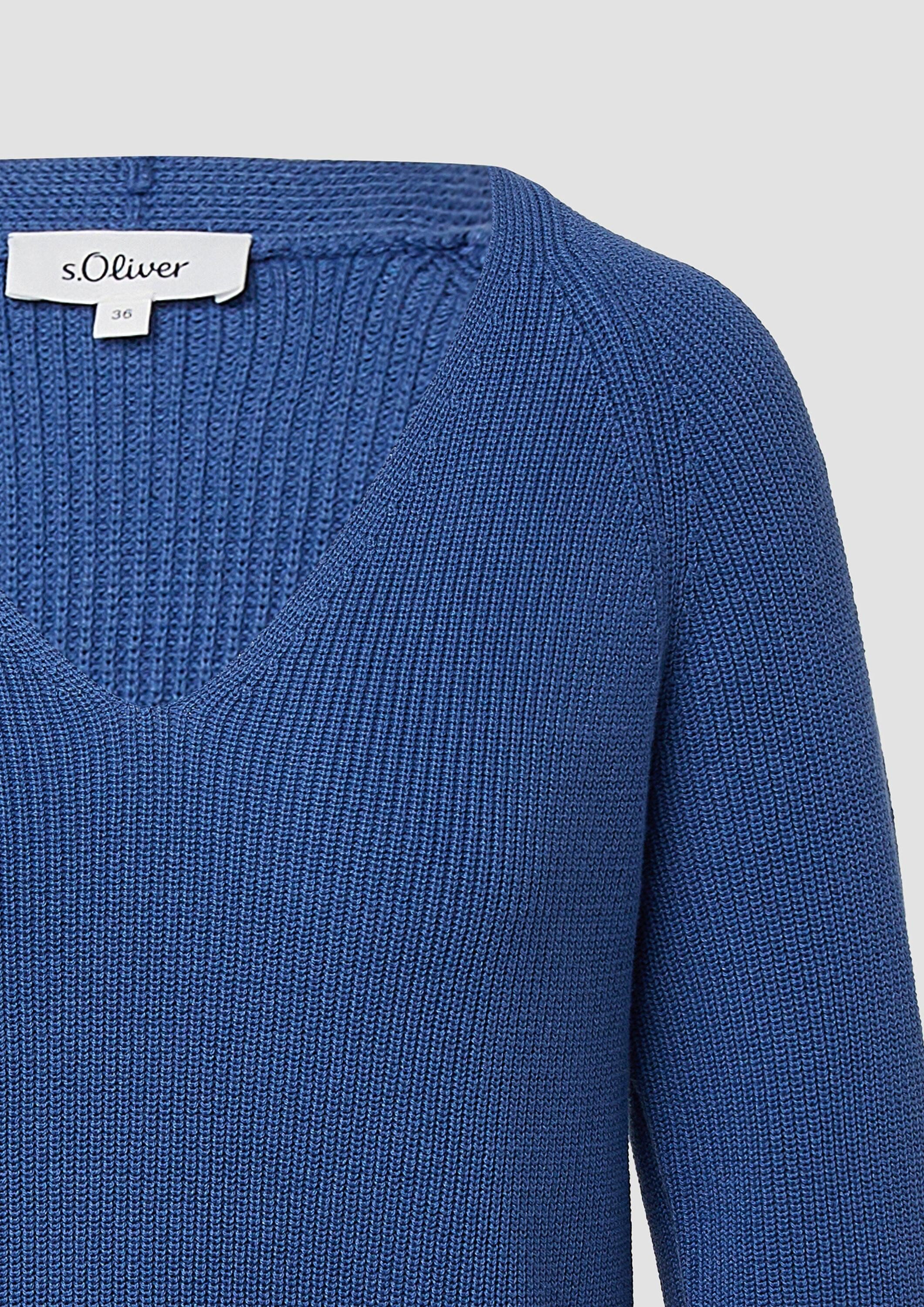 s.Oliver Longpullover Strickpullover Strickpullover aus Baumwollmix mit V-Ausschnitt