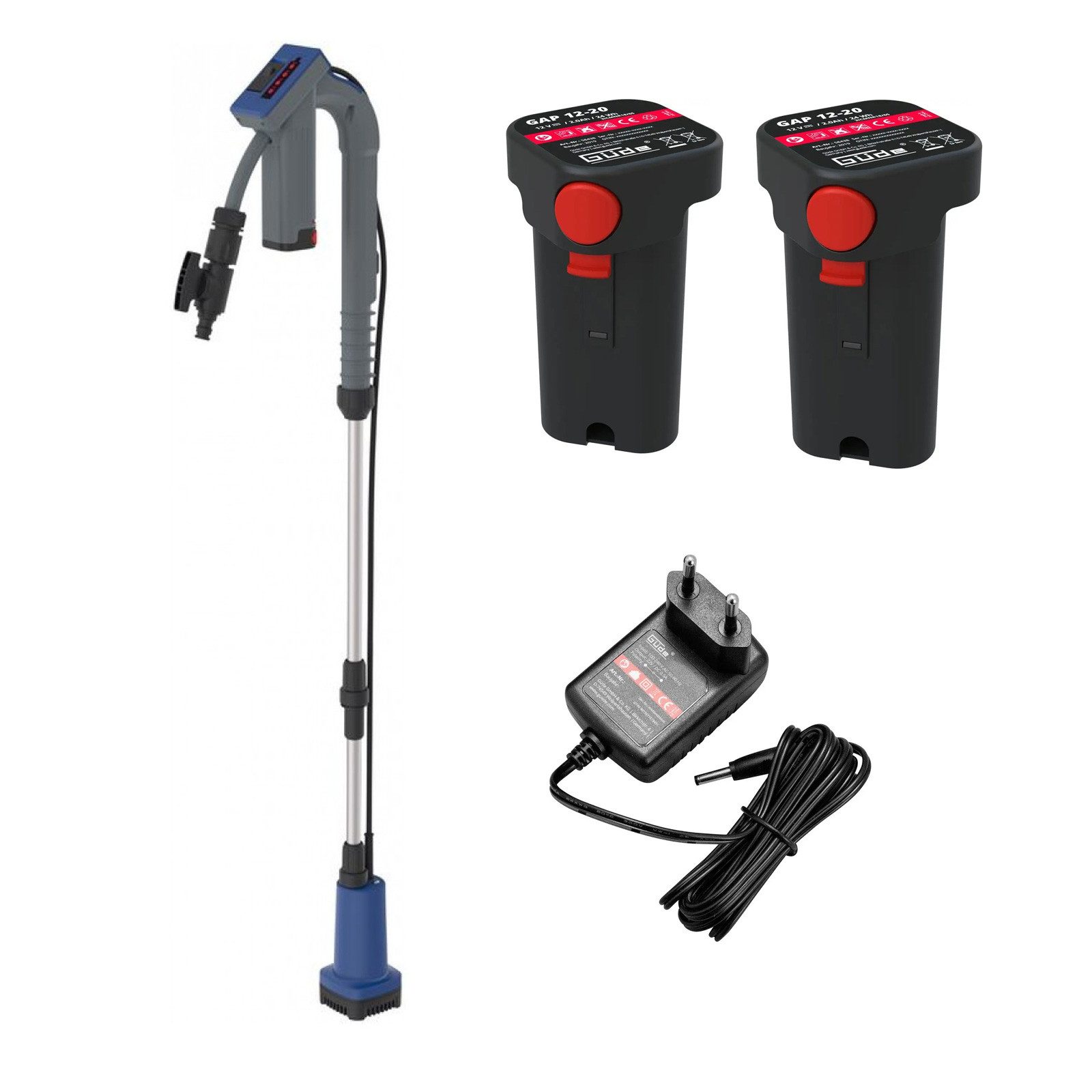 Güde Klarwasserpumpe Akku-Regenfasspumpe 12V RFP 12-201-04 + 2 Akkus & Ladegerät
