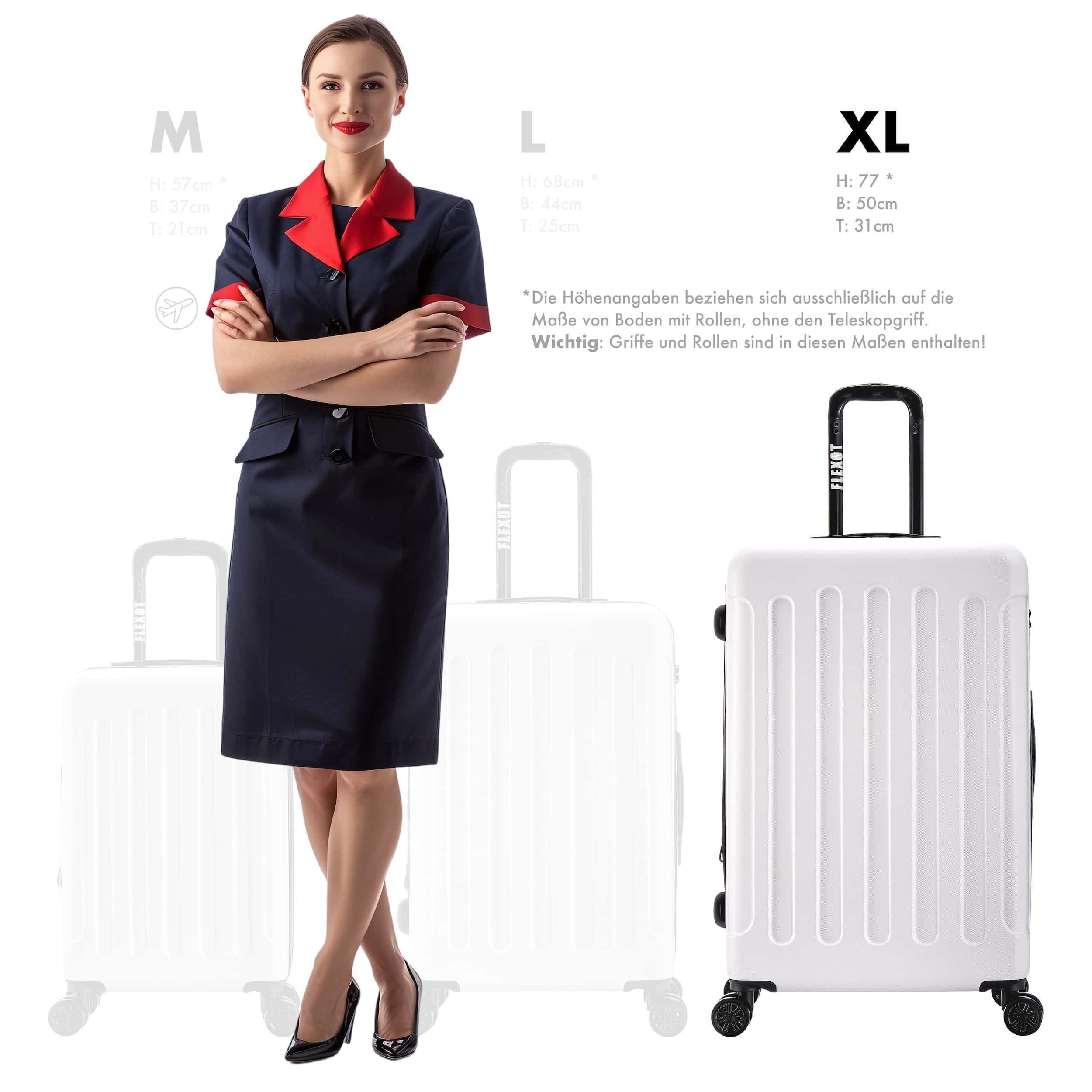 Flexot Hartschalen-Trolley F-3045 (Gr. M, L, XL) – Kofferset – ABS-Hartschale, 4 Rollen, Robuster und moderner Koffer mit vier 360° Rollen und Zahlenschloss