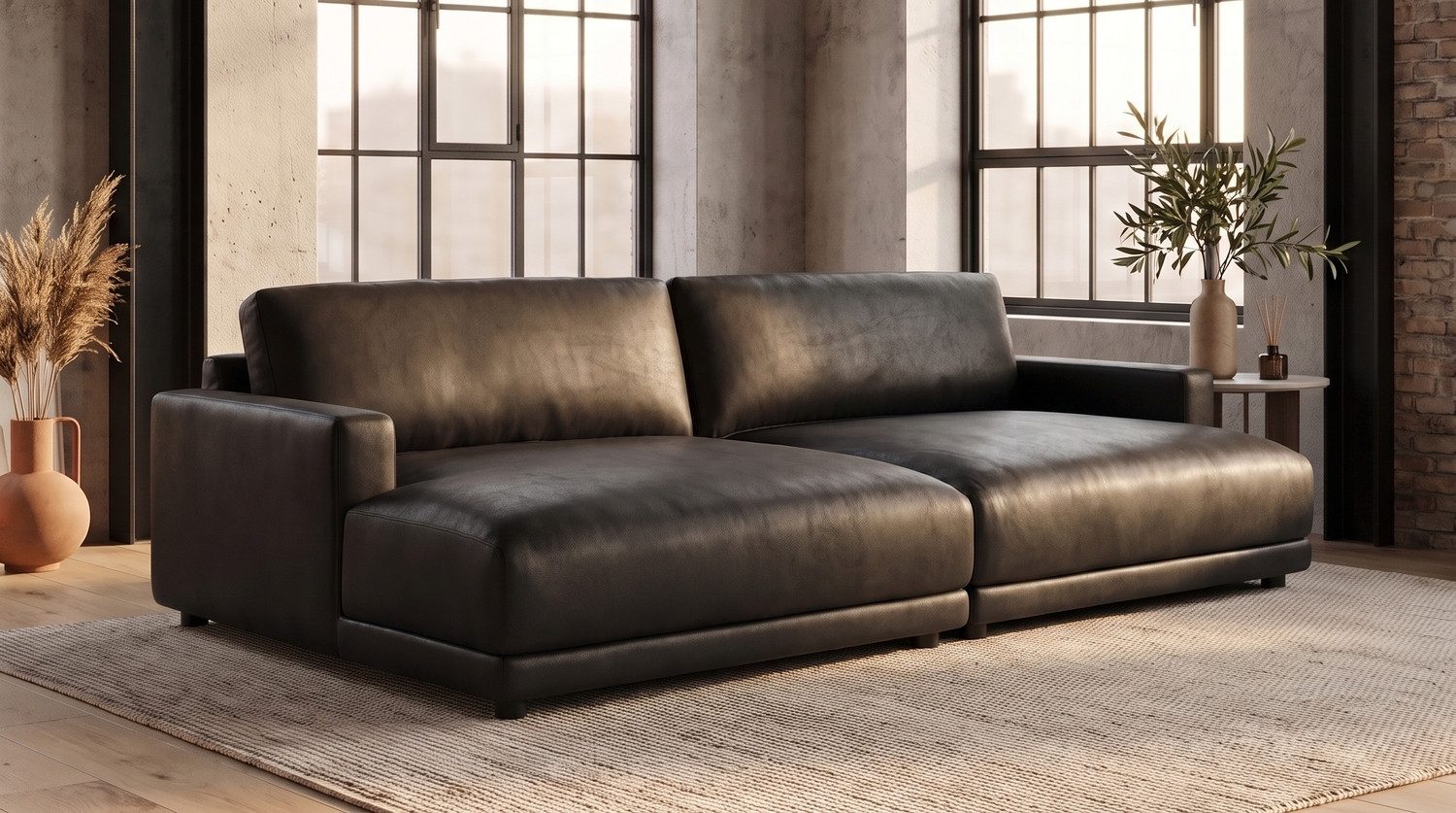 KAWOLA Big-Sofa MARLIN Bigsofa aus Lederfaserstoff, schwarz, Big Sofa Lederfaserstoff schwarz