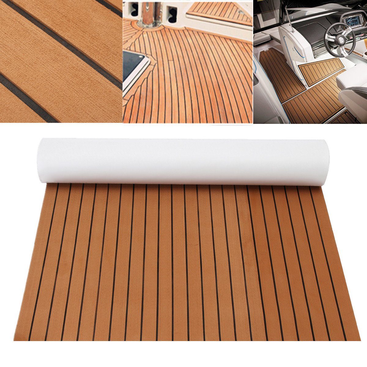 ELUTO Bodenmatte, Teak EVA Schaum Bootsboden Decke Yacht Selbstklebend 240x120x0,5cm