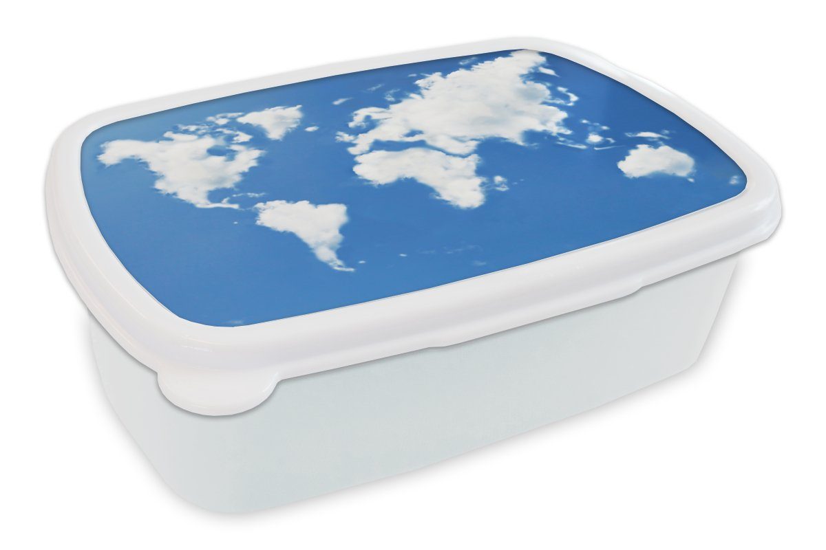MuchoWow Lunchbox Weltkarte - Wolken - Himmel - Kinder - Jungen - Mädchen, Kunststoff, (2-tlg), Brotbox für Kinder und Erwachsene, Brotdose, für Jungs und Mädchen weiß