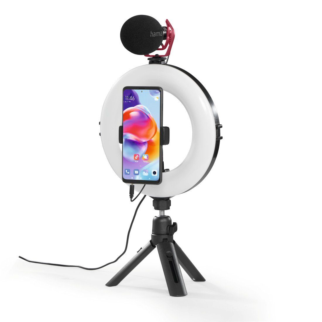 Hama Ringlicht LED Ringleuchte mit Stativ für Handy, Webcam, Mikrofon, Videokonferenz – Bild 3 von 5