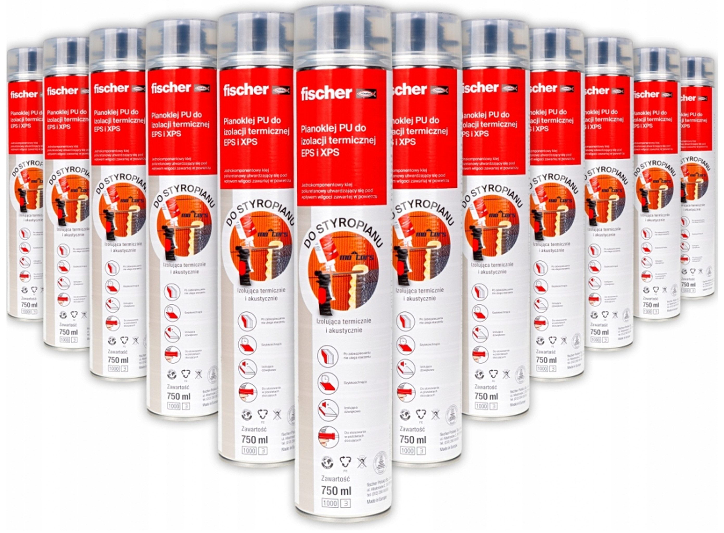 fischer Montagekleber PUP P750 Klebeschaum Styropor XPS Dämmung PU-Pistolenschaum 12 Stück, (12-tlg)