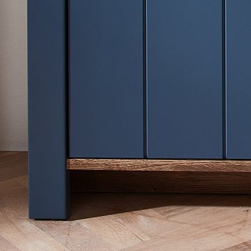 Lomadox Schuhschrank DEVON-36 Garderobenschrank schmal matt blau mit Eiche Landhausstil 65 cm breit