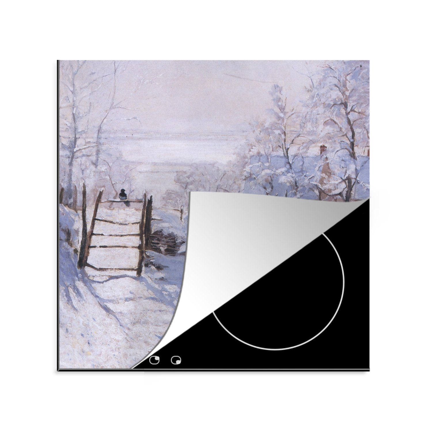 MuchoWow Herdblende-/Abdeckplatte La Pie - Gemälde von Claude Monet, Vinyl, (1 tlg), 78x78 cm, Ceranfeldabdeckung, Arbeitsplatte für küche
