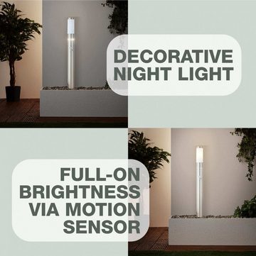 Lightbox Außen-Stehlampe, Bewegungsmelder, ohne Leuchtmittel, Warmweiß, Wegelampe, 80 x 12 cm, E27, LED Ring mit Dämmerungssensor, 100 lm