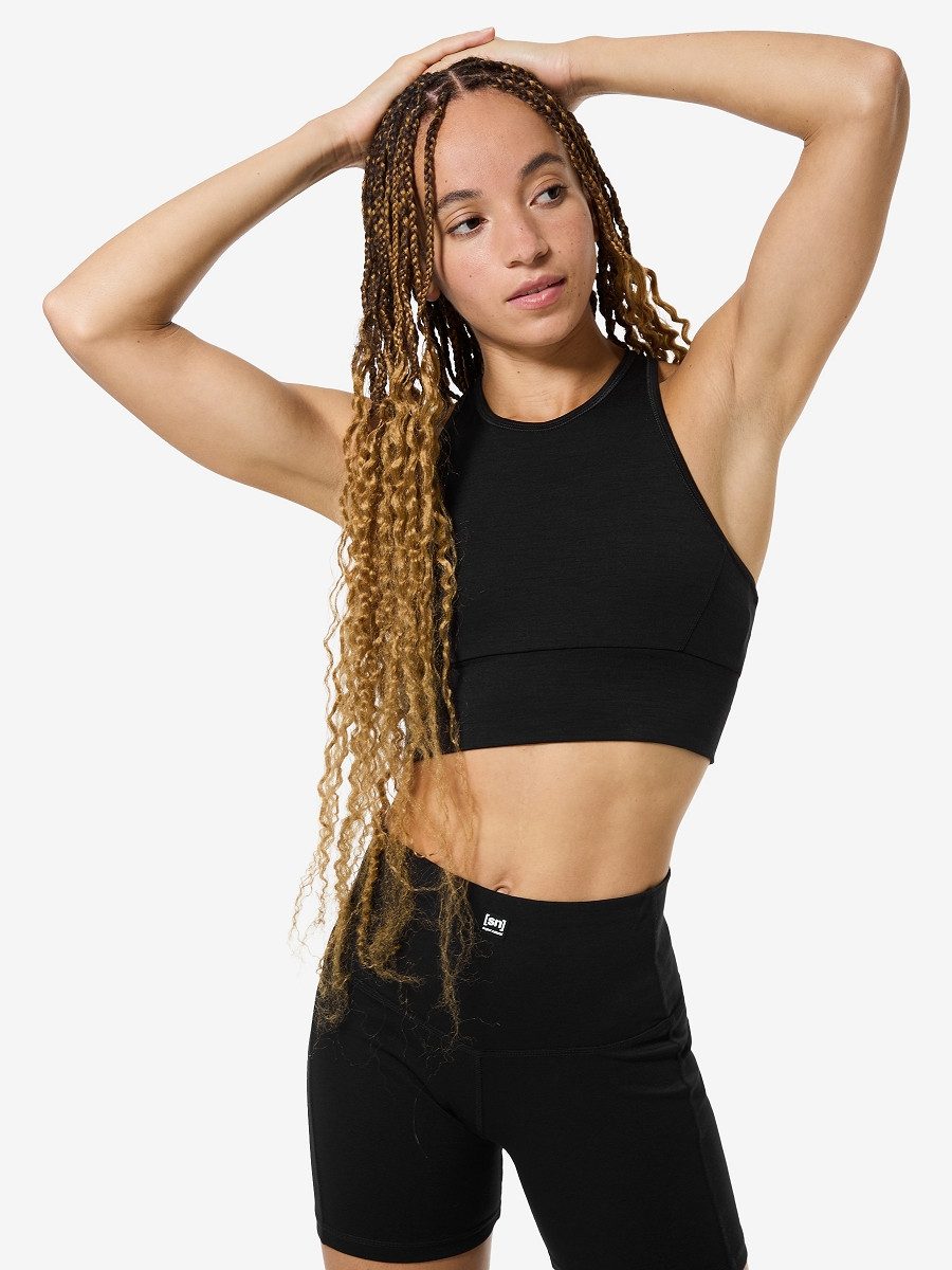 SUPER.NATURAL Sport-BH für Damen aus Merino W LIQUID FLOW TOP mit hoch geschnittenem Ausschnitt