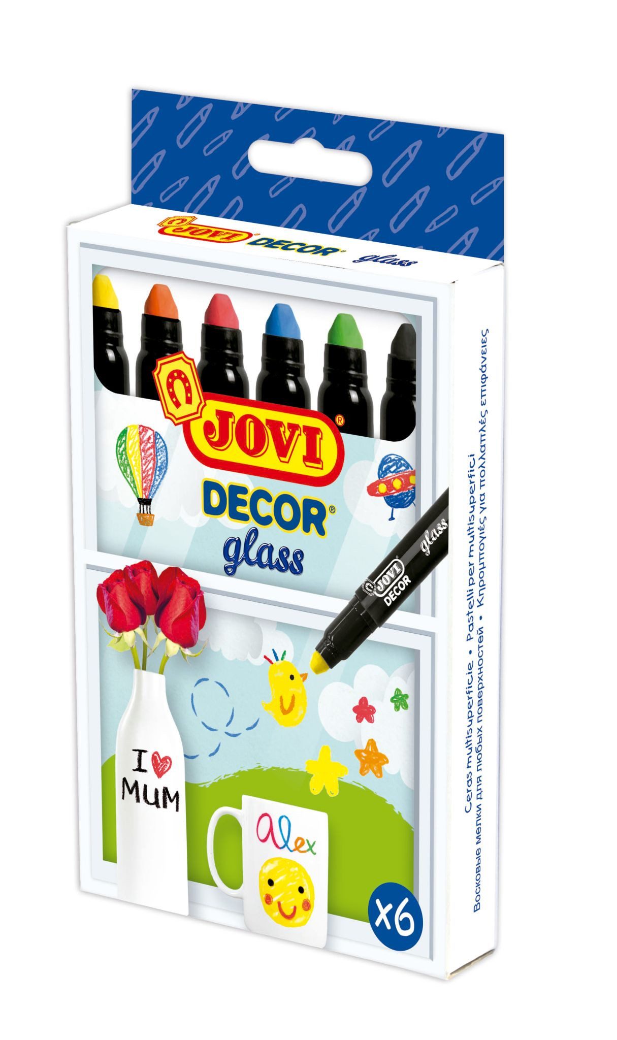 Jovi Wachsmalstift JOVI DECOR glass Wachsmalstifte 6er Schachtel, sortiert