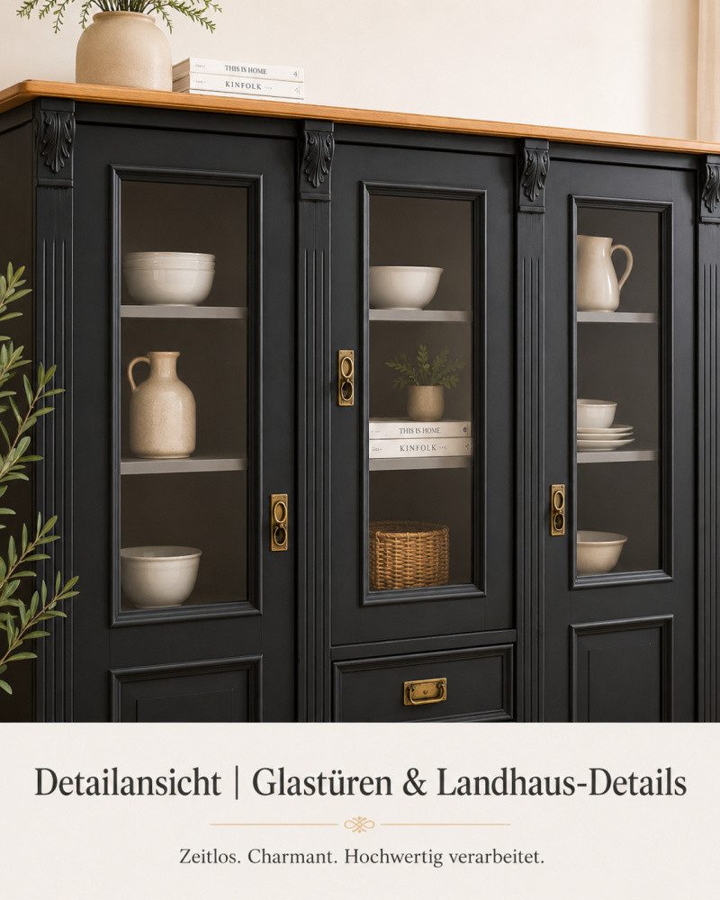 Wohnpalast Buffet Premium Küchenschrank Buffetschrank Landhaus Massivholz mit Türen und