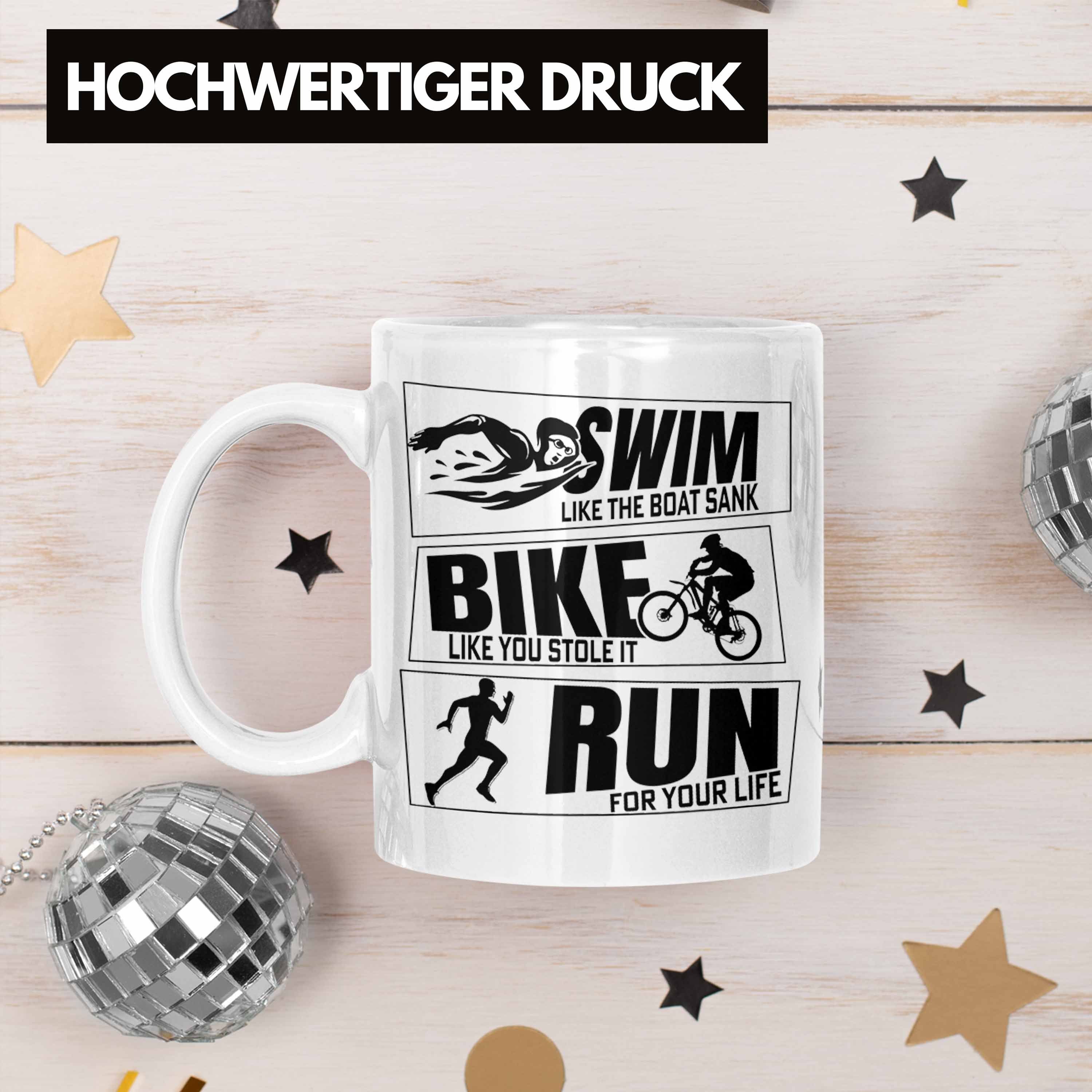 Weiss Geschenk Bike Swim Triathlon Sportl Geschenkidee Tasse Trendation Run Spruch Tasse für