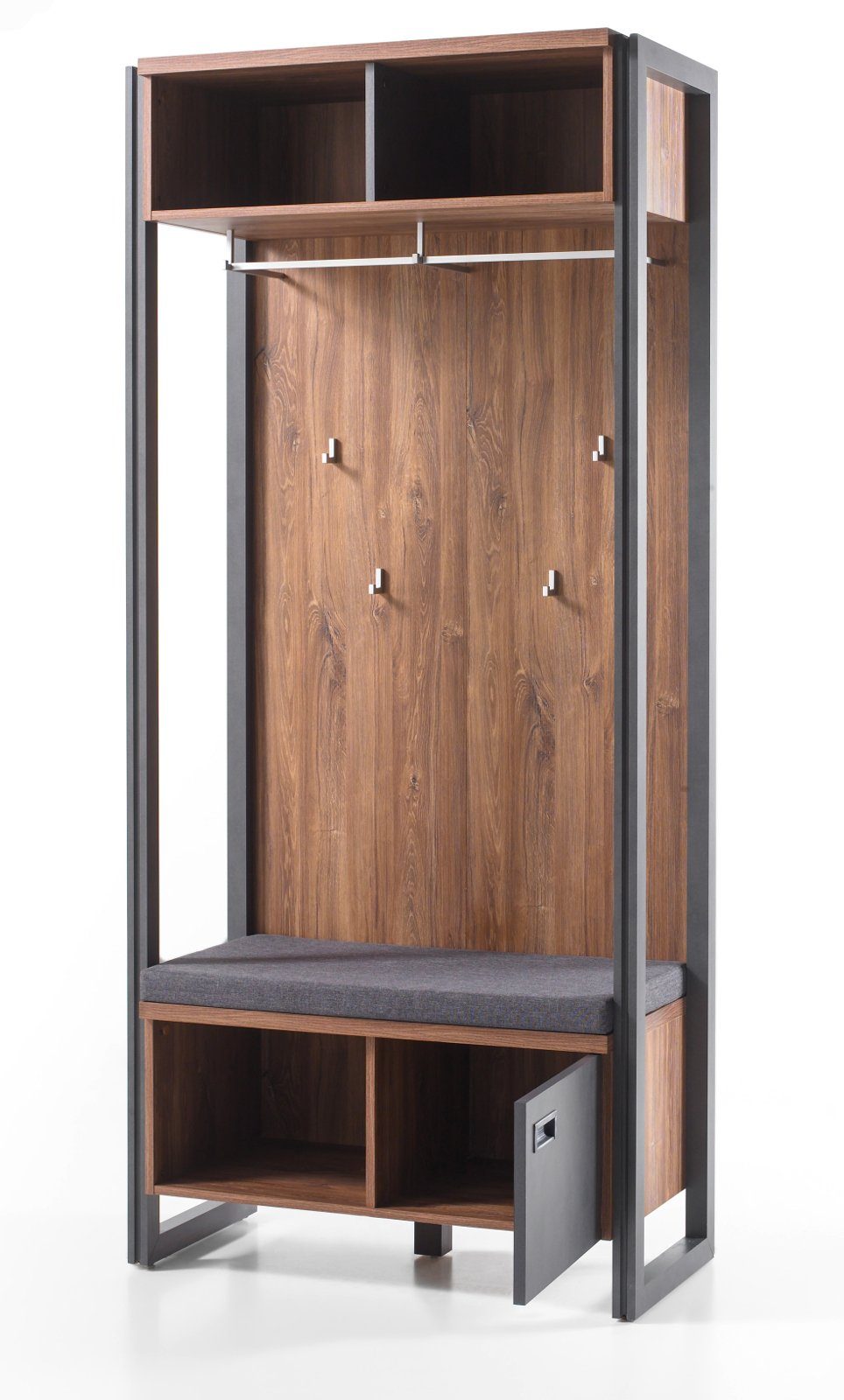 Furn.Design Kompaktgarderobe Auburn (Garderobe in Eiche Sterling mit Matera grau, 90 x 202 cm) inklusive Sitzkissen