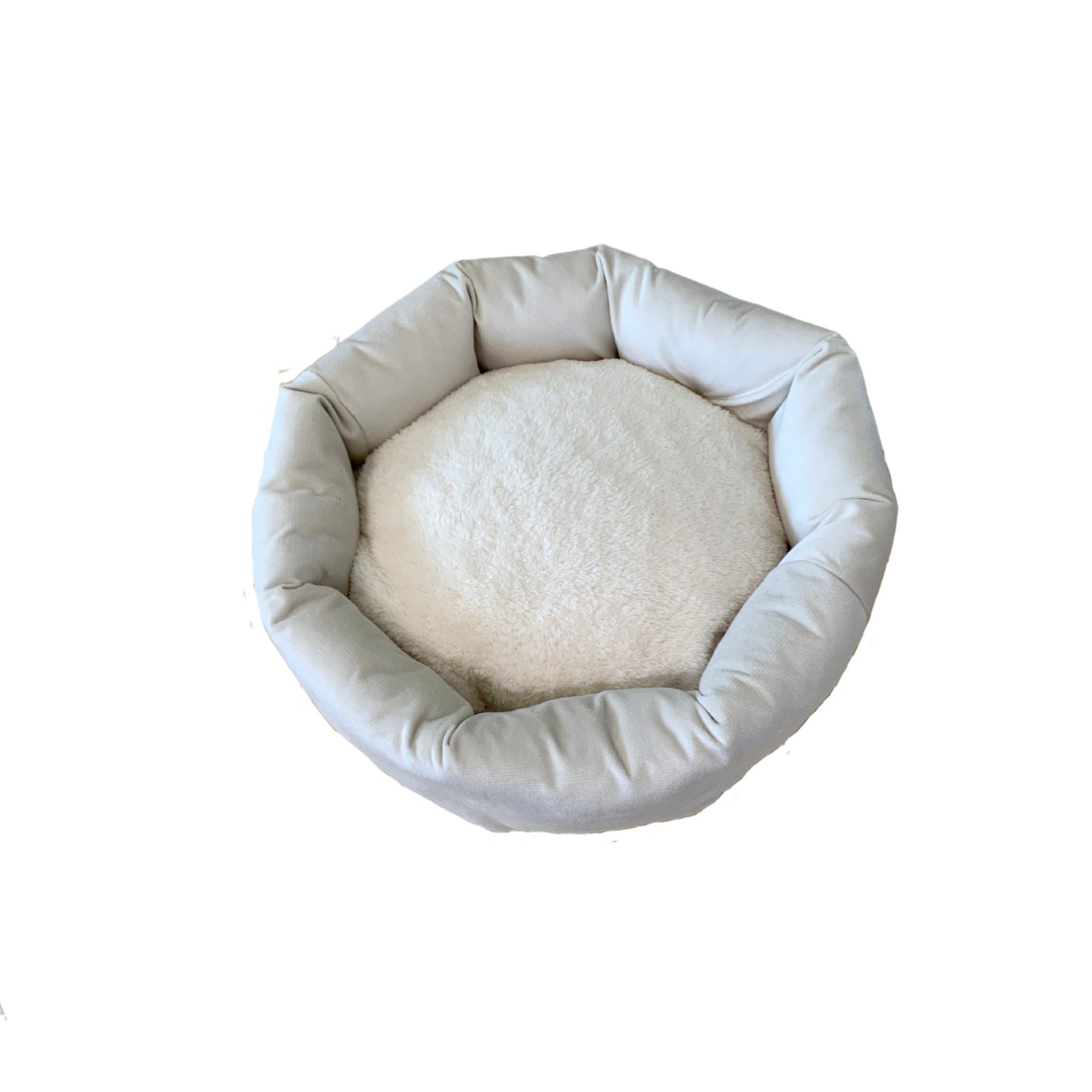 Woodek Design Tierbett Skye, ergonomisches Hundebett, Beige/Weiß, hergestellt in der EU, Bezug: 100% PES, Ø 50 cm, H 15 cm, haustierfreundliches Material