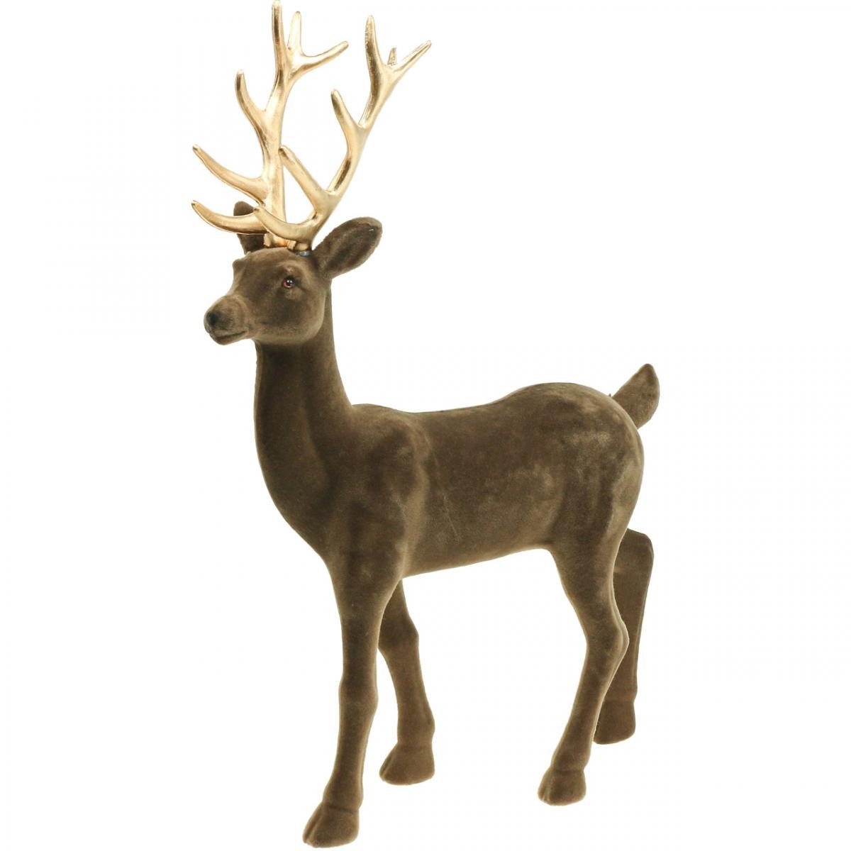 Florists Products Weihnachtsmann Winterzauber Deko-Hirsch 46cm beflockt in Braun mit goldenem