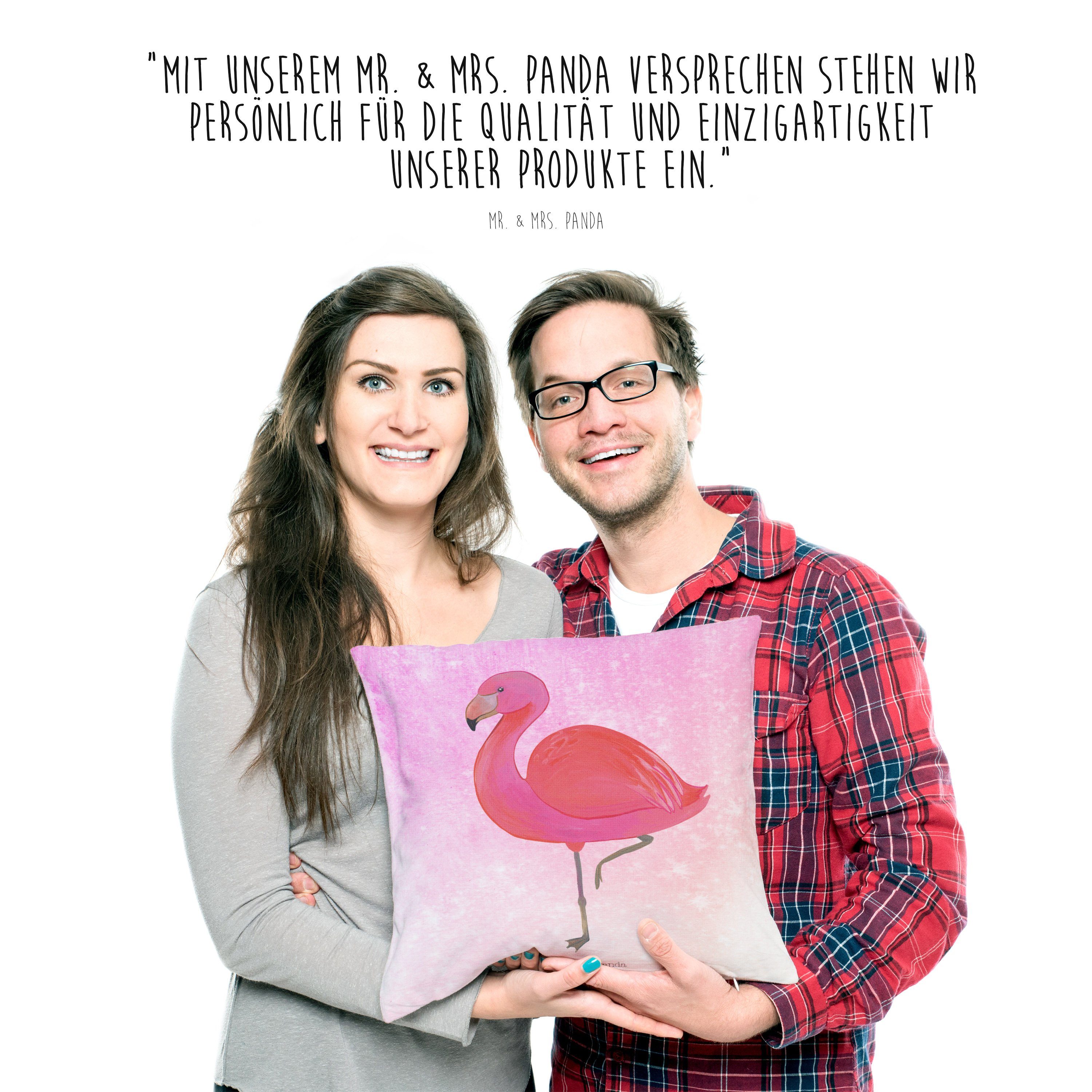 Mrs. Kopfkissen - Geschenk, - Flamingo Aquarell Panda Dekokissen Mr. & Außenseiter, Pink classic