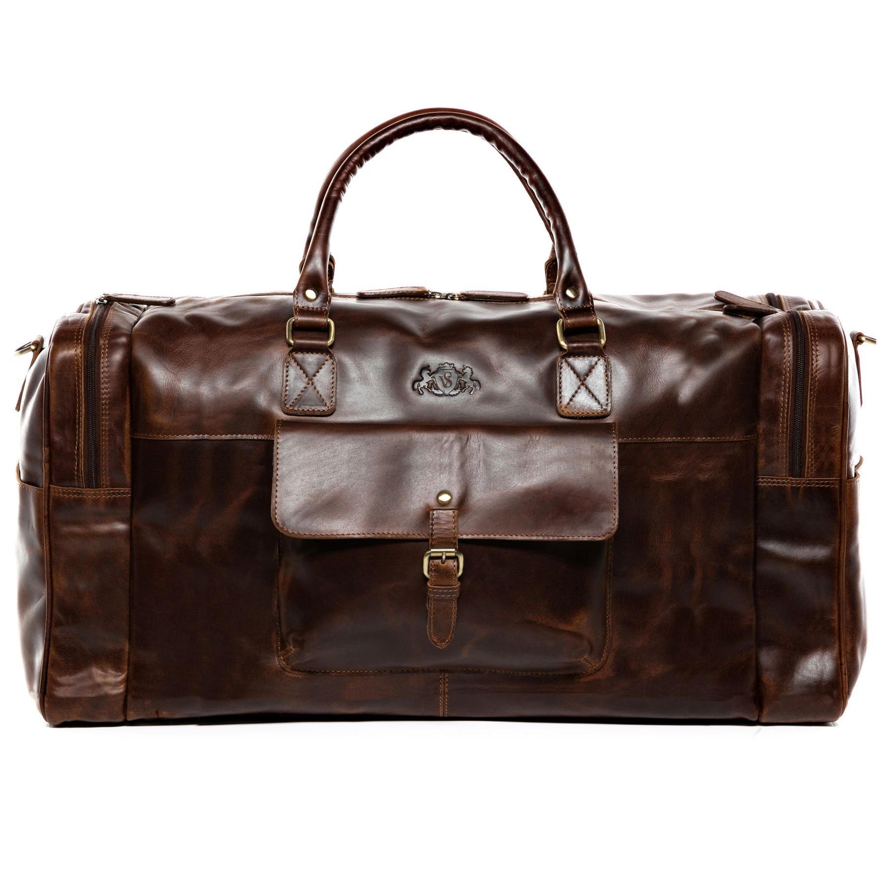 SID & VAIN Reisetasche Leder Weekender Unisex YALE, Echtleder Reisegepäck für Damen & Herren, Sporttasche XL braun-cognac