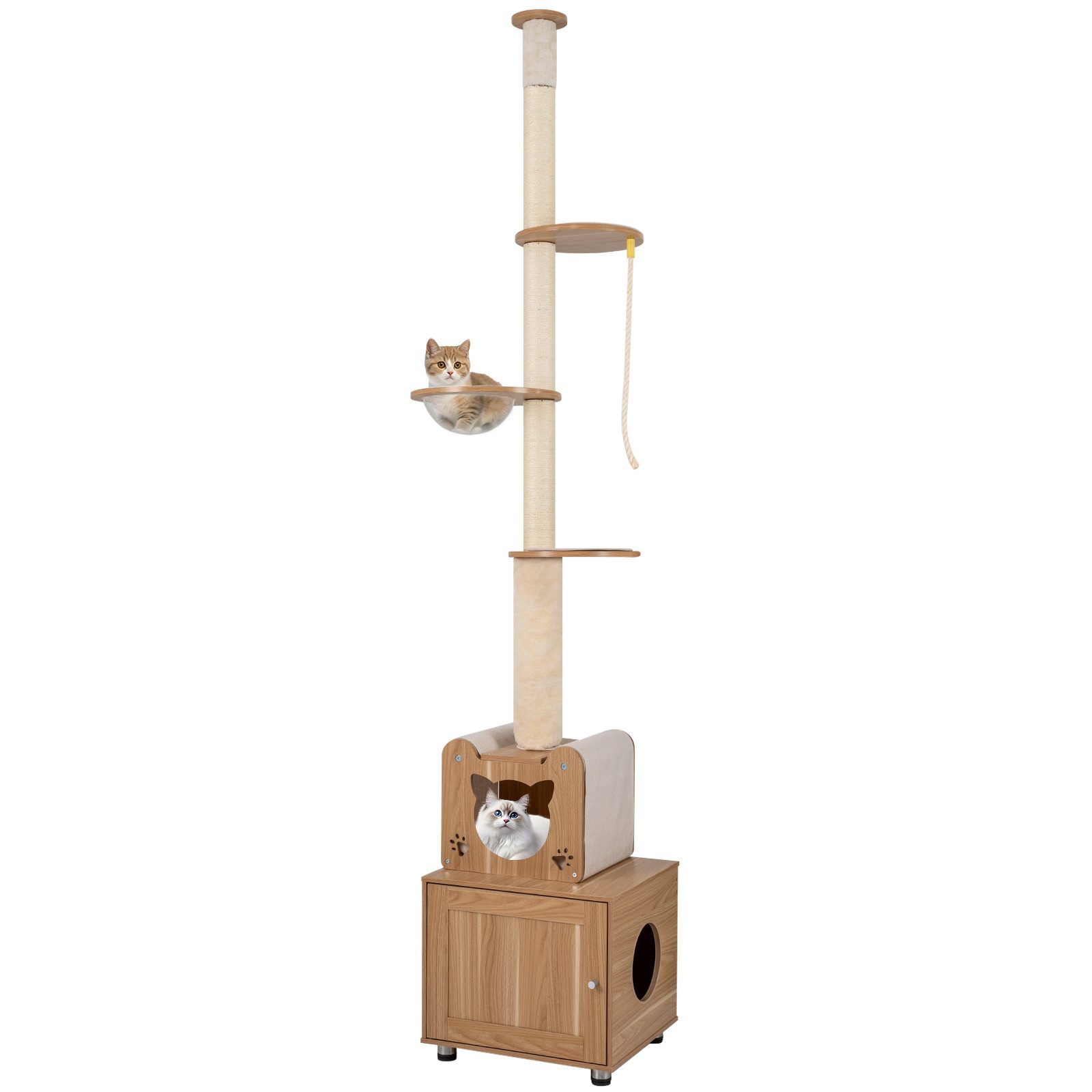 COSTWAY Kratzbaum, Katzenbaum mit Katzenhaus, deckenhoch, 257-276 cm