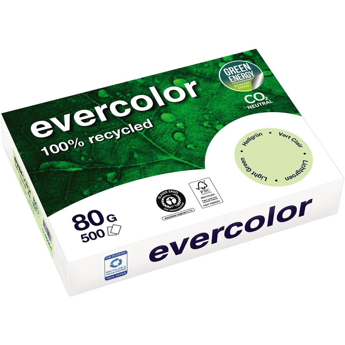 CLAIREFONTAINE Druckerpapier Clairefontaine Recyclingpapier Evercolor hellgrün DIN A4 80 g/qm 500 B