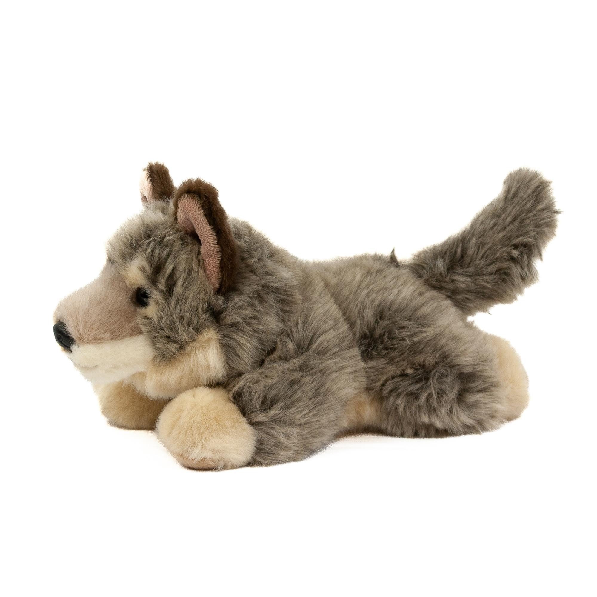 Teddys Rothenburg Kuscheltier Wolf liegend grau/beige 20 cm Plüschwolf Stofftier (Plüschtier, Stoffwolf)
