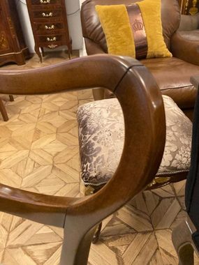 Casa Padrino Esszimmerstuhl Casa Padrino Luxus Art Deco Leder Esszimmer Stuhl Creme / Braun - Art Deco Massivholz Stuhl mit Echtleder - Art Deco Esszimmermöbel - Art Deco Möbel - Luxus Qualität - Made in Italy