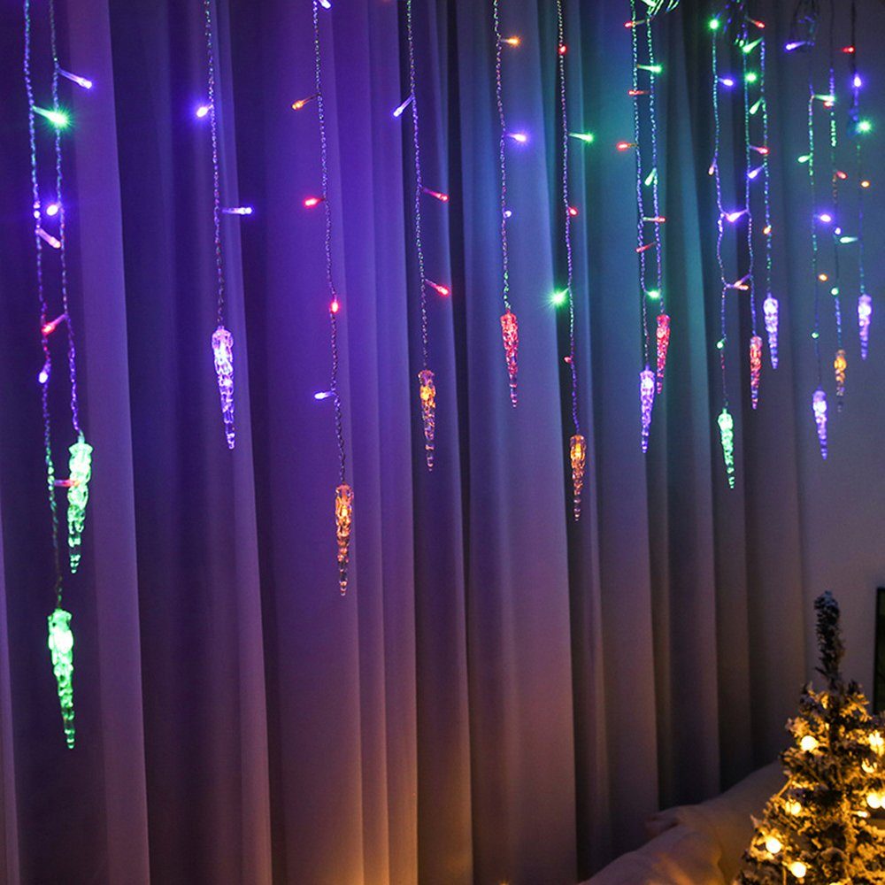 Sunicol LED-Lichterkette 3.5M Eisregen Weihnachtsdek, Außen Innen Party Garten Beleuchtung, 8 Modi, Wasserdicht, Anschließbar, für Fenster, Vorbau, Geländer Mehrfarbig