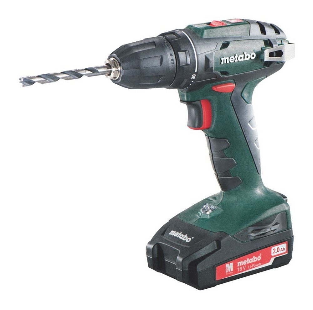 metabo Akku-Bohrschrauber BS 18, 18 V, Bohrmaschine 2 x 2 Ah Li-Ion im Kunststoffkoffer
