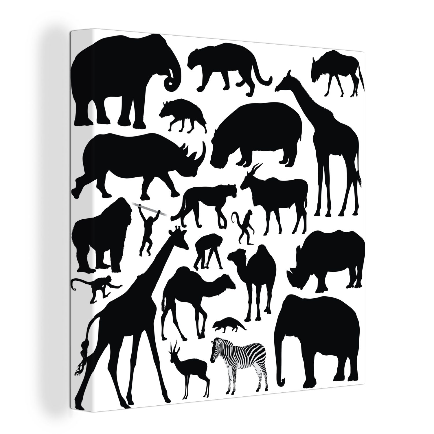 OneMillionCanvasses® Leinwandbild Eine Silhouettenillustration der Big Five und anderer Tiere, (1 St), Leinwand Bilder für Wohnzimmer Schlafzimmer