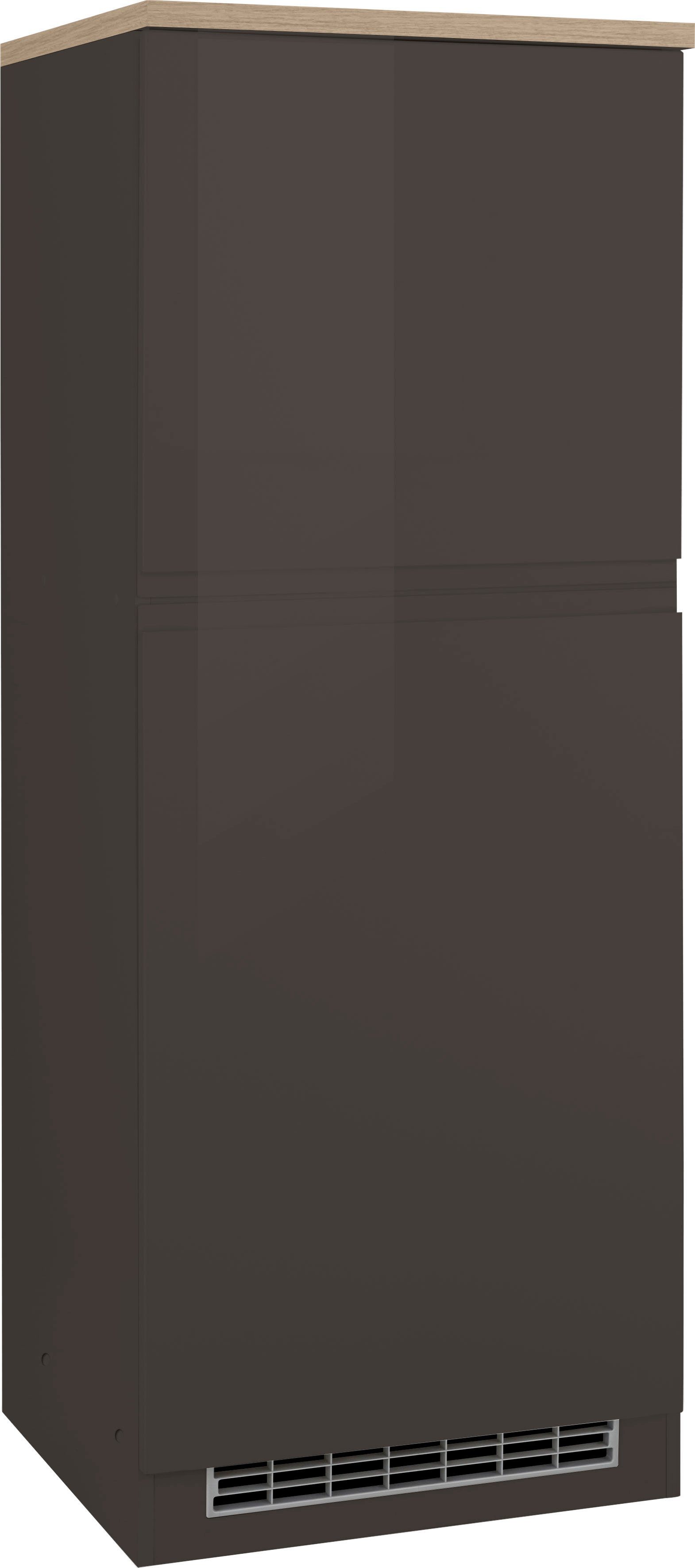 HELD MÖBEL Kühlumbauschrank Virginia 165 cm hoch, 60 cm breit, Nische für Kühlschrank: 56/88/55 cm, 2 Türen grau Hochglanz | grafit | Umbauschränke