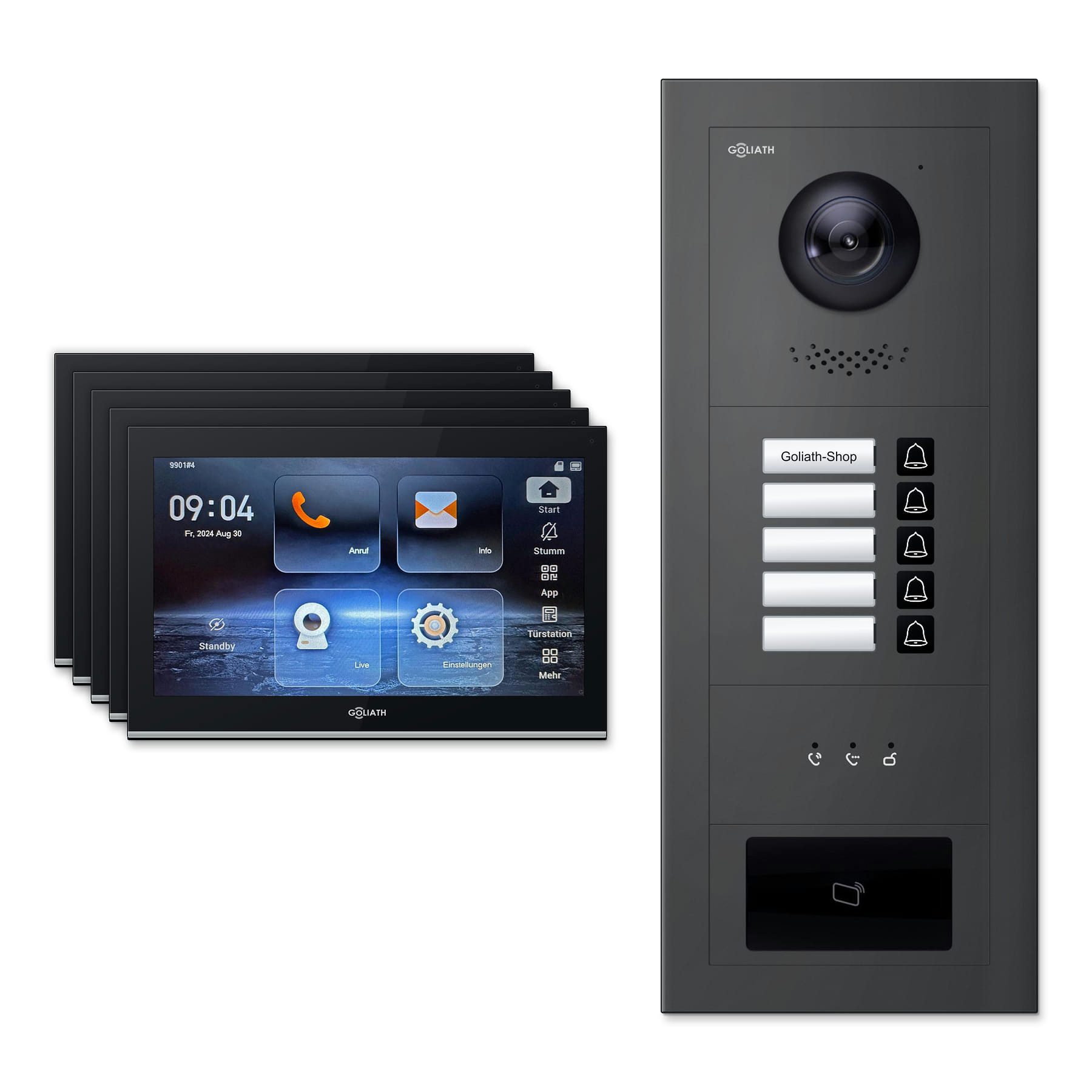 Goliath Intercom Video-Türsprechanlage Goliath IP Video Türsprechanlage: 10-Zoll 5 Familienhaus, RFID, Anzeig (Privat oder Gewerblich)