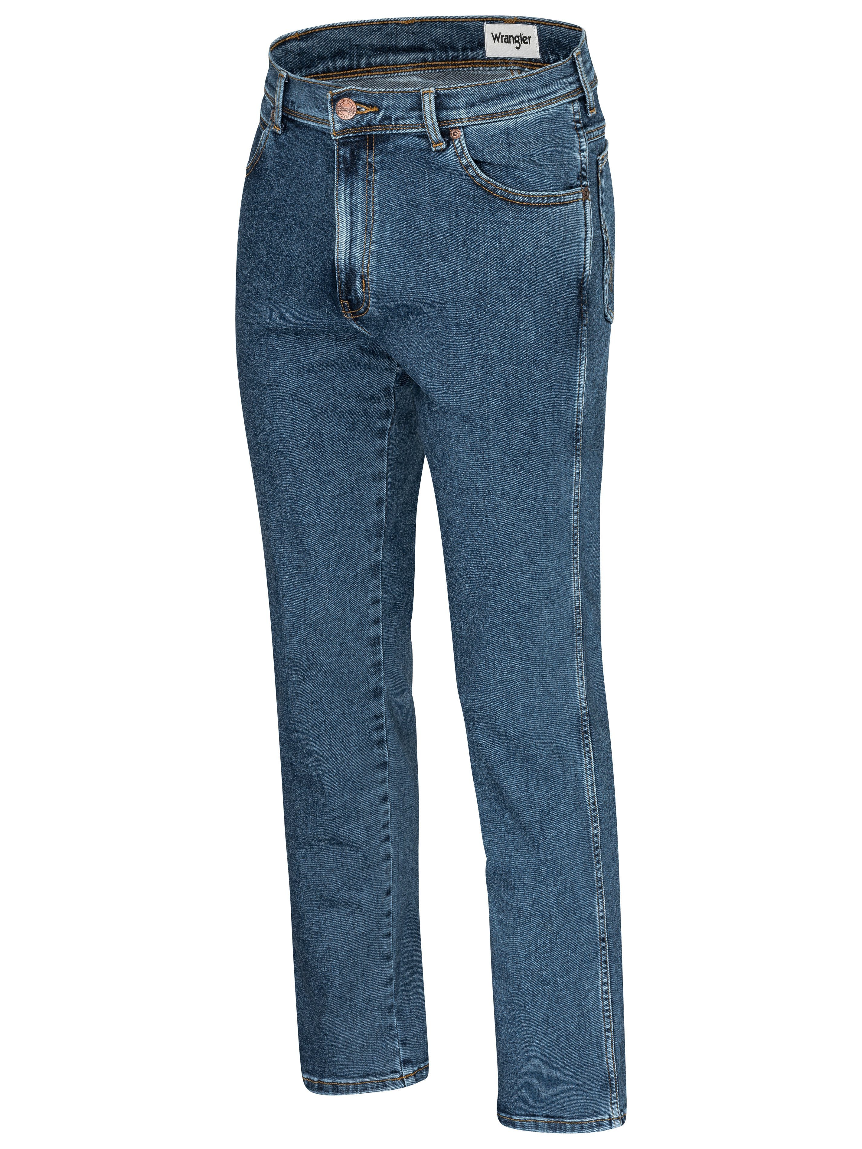 Wrangler Straight-Jeans Texas Stretch Gürtel Stonewash Authentic Gürtel Straight + brauner mit Jeans Herrenjeans