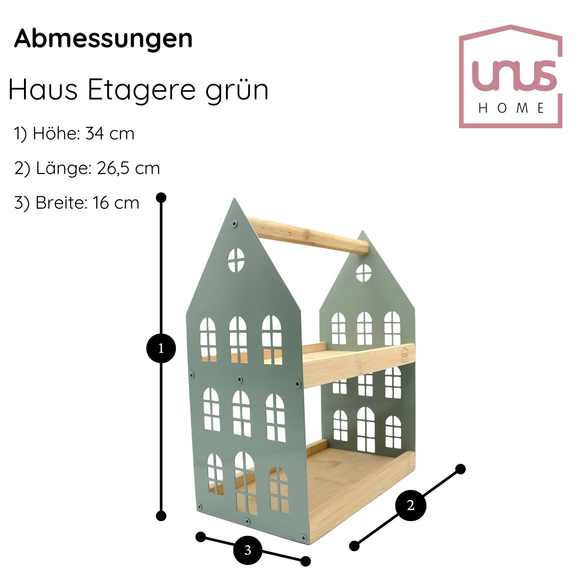 UNUS HOME Etagere Haus-Etagere 2 Etagen, Metall, (Grün 34x26,5x16cm (LxBxH), Servierplatte Servierbrett Serviertablett Frühstückstablett – Bild 5 von 5