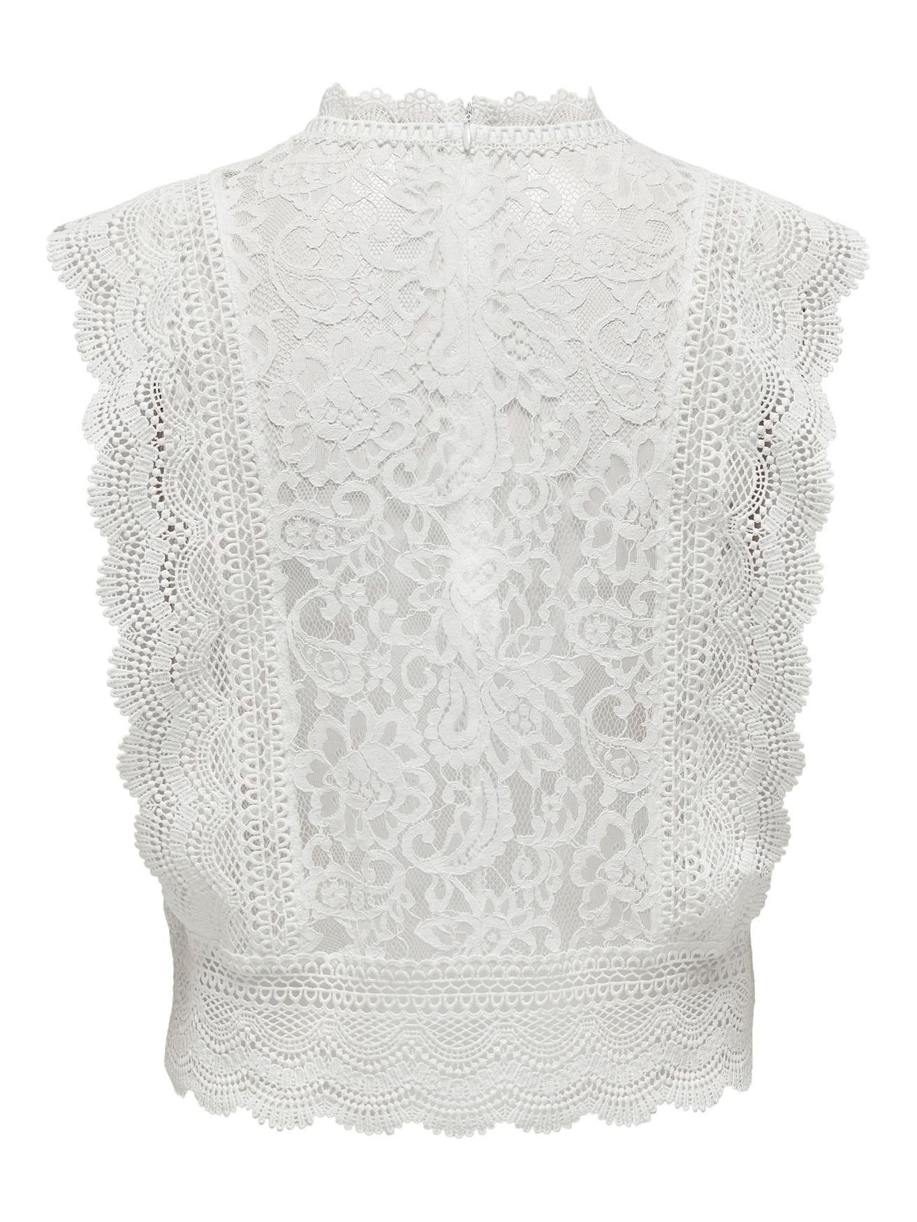 Transparentes Top Blusenshirt Spitzen Shirt ONLY Bluse Sleeveless Weiß Ärmellos ONLKARO in 4737