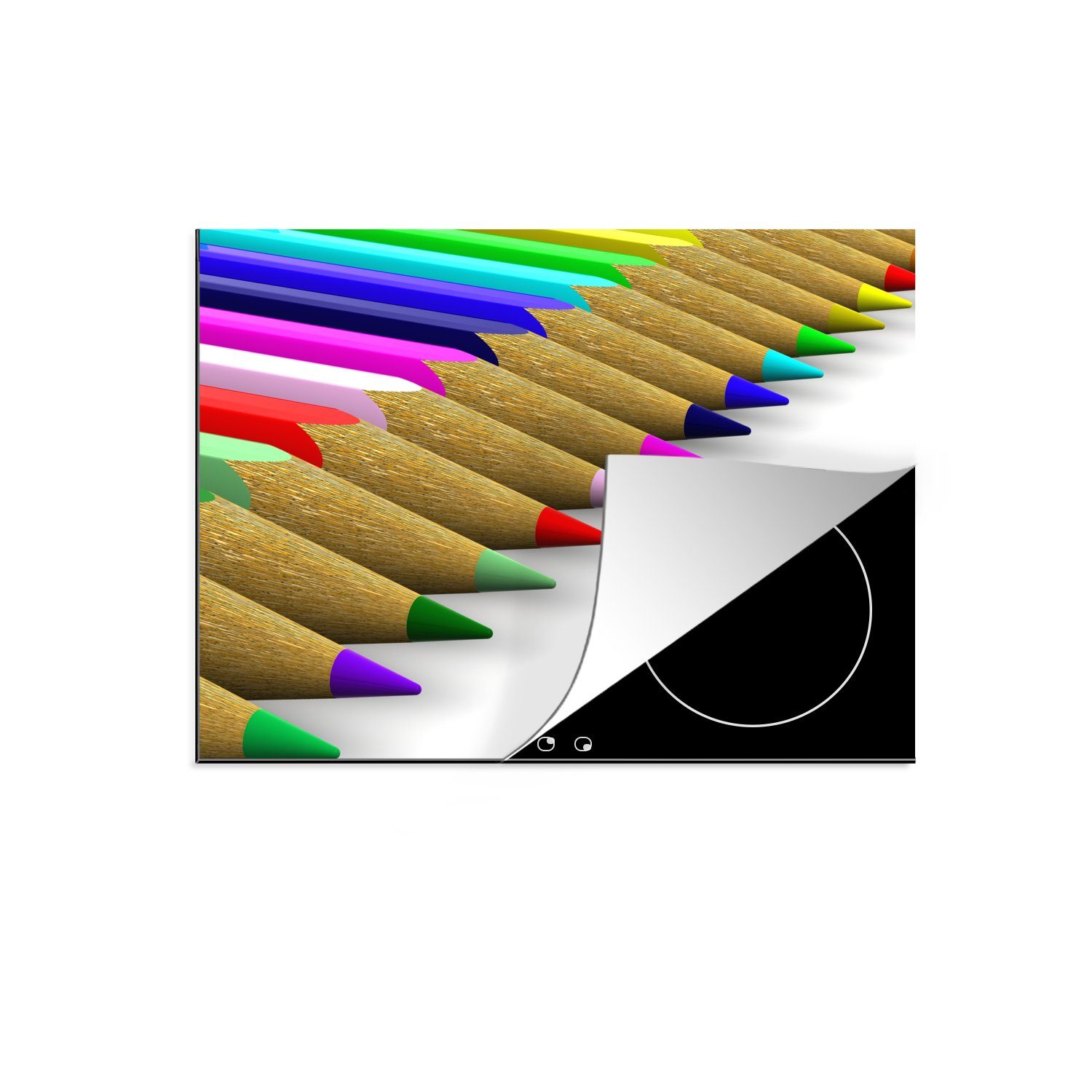 MuchoWow Herdblende-/Abdeckplatte 3D-Illustration mit bunten Bleistiften, Vinyl, (1 tlg), 70x52 cm, Mobile Arbeitsfläche nutzbar, Ceranfeldabdeckung