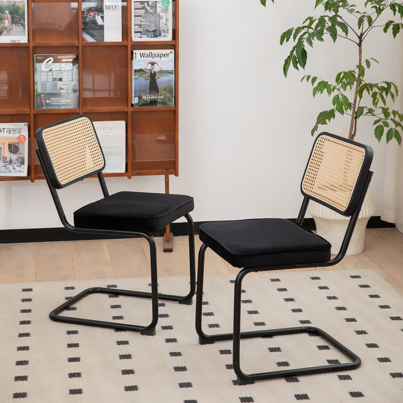 REDOM Esszimmerstuhl Rattan Seiten Akzentstühle mit Chrombeinen (Moderne Mid-Century Breuer Design Stühle, Gepolsterte Esszimmer, 2 St)