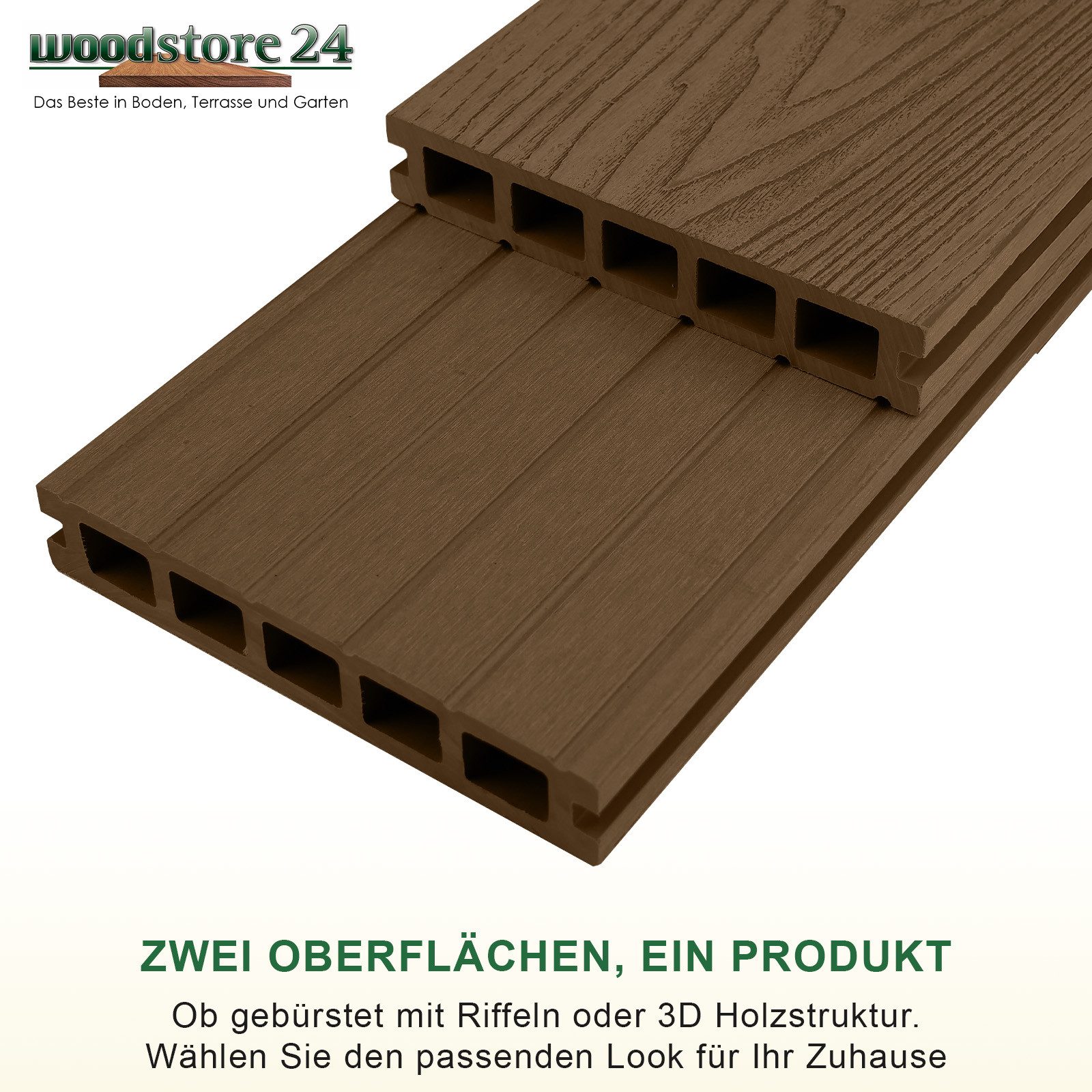Woodstore24 Terrassendielen WoodoMykonos WPC Hohlkammerdiele in 3D-Holzopti günstig online kaufen