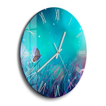 DEQORI Wanduhr 'Märchenhafte Wiese' (Glas Glasuhr modern Wand Uhr Design Küchenuhr)