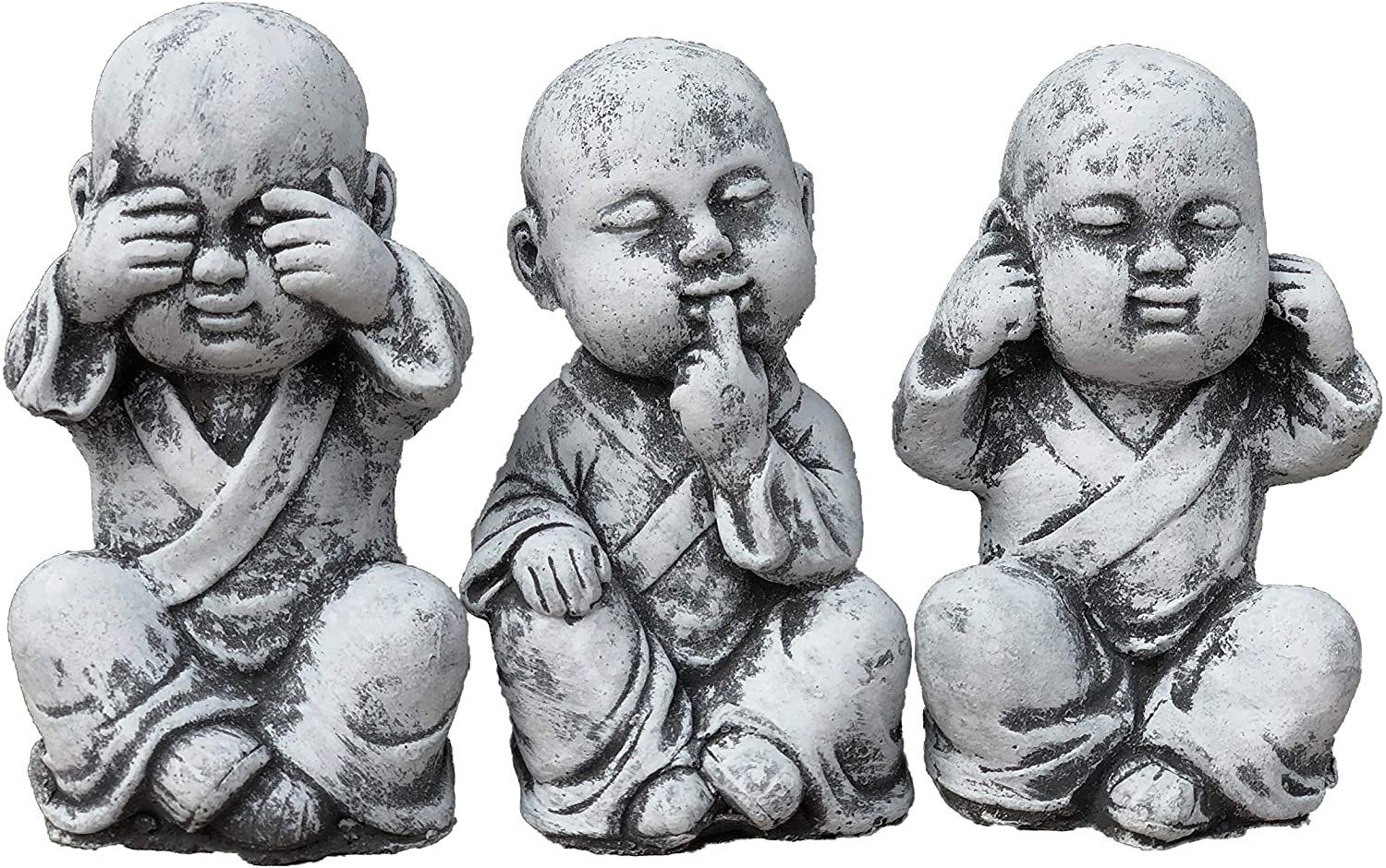 Stone and Style Gartenfigur Steinfigur 3er Set Buddha Mönche Nichts hören sehen sagen