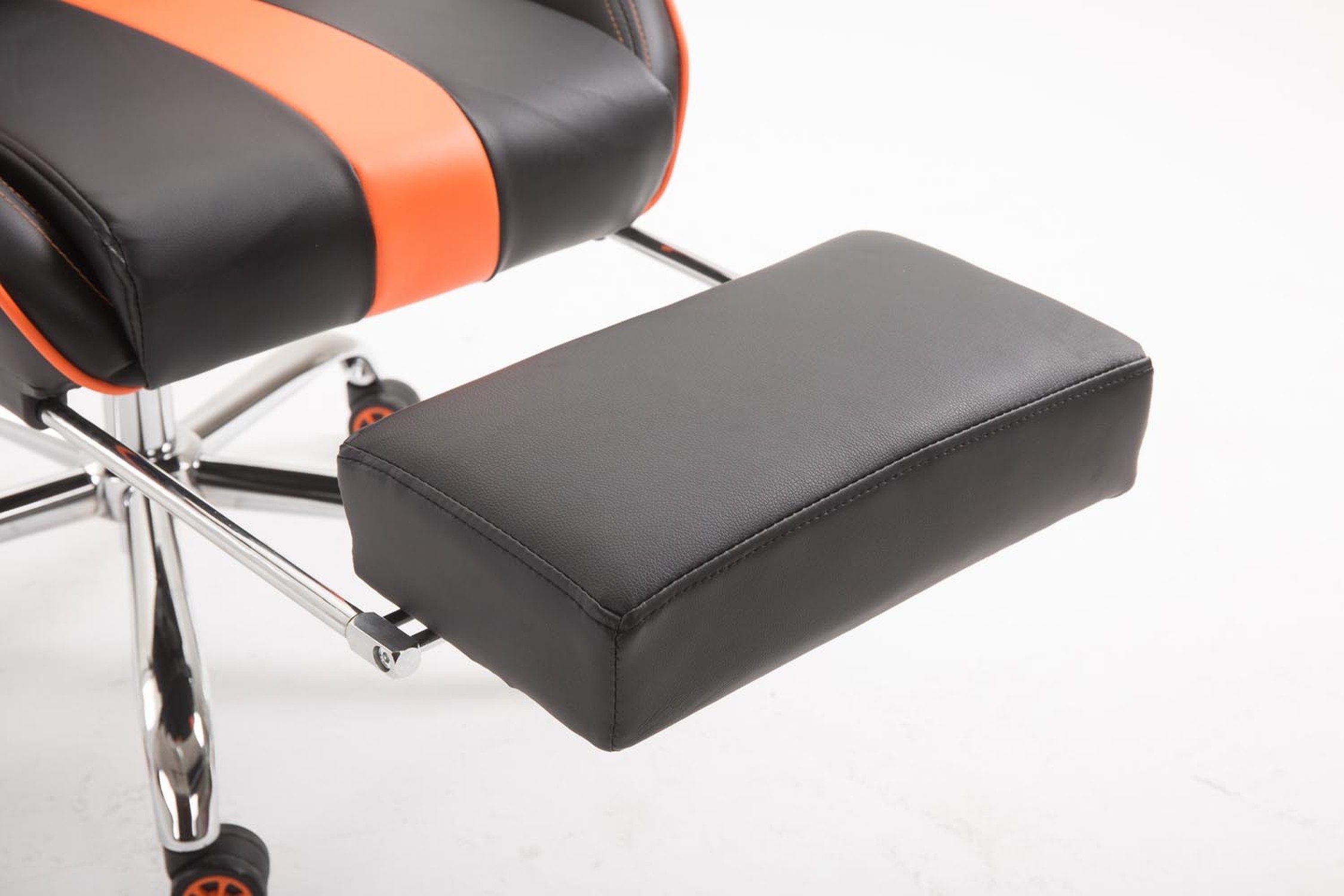 TPFLiving Gaming-Stuhl Metall Rückenlehne drehbar Drehstuhl, Gamingstuhl, - Chefsessel), 360° (Schreibtischstuhl, bequemer und Sitzfläche: Limitless mit schwarz/orange Kunstleder Racingstuhl, - höhenverstellbar Gestell: chrom
